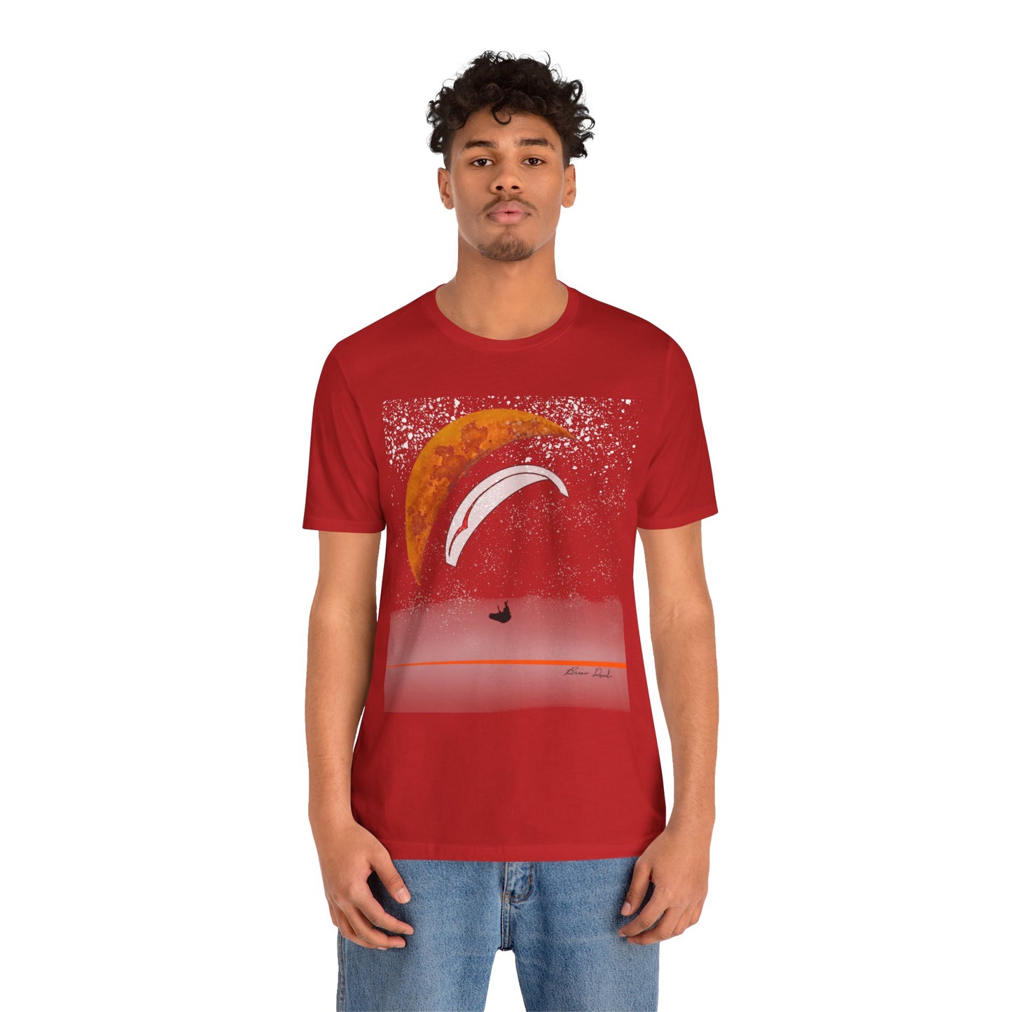 Short Sleeve Tee - Celestial Paragliding Under Crescent Moon and Starry Skies Design