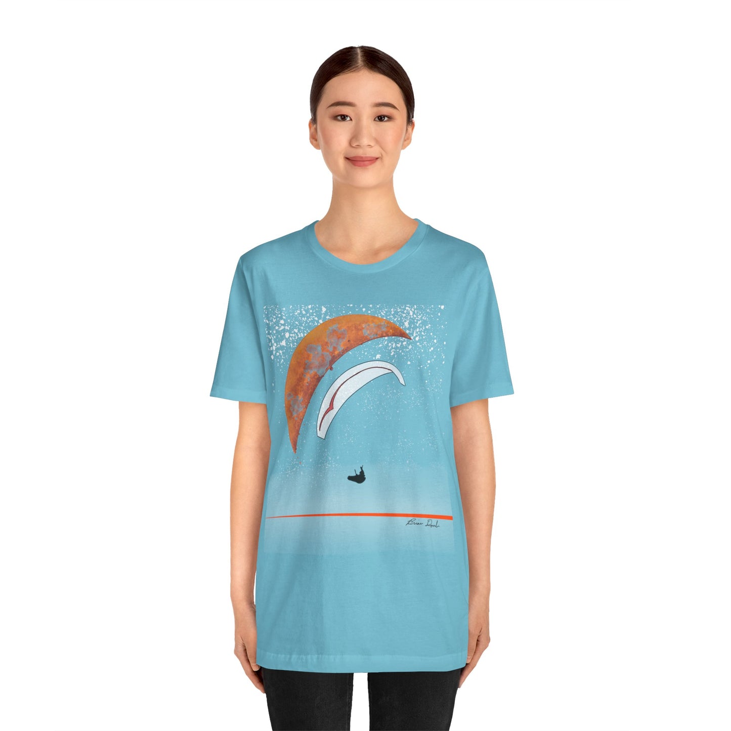 Short Sleeve Tee - Celestial Paragliding Under Crescent Moon and Starry Skies Design