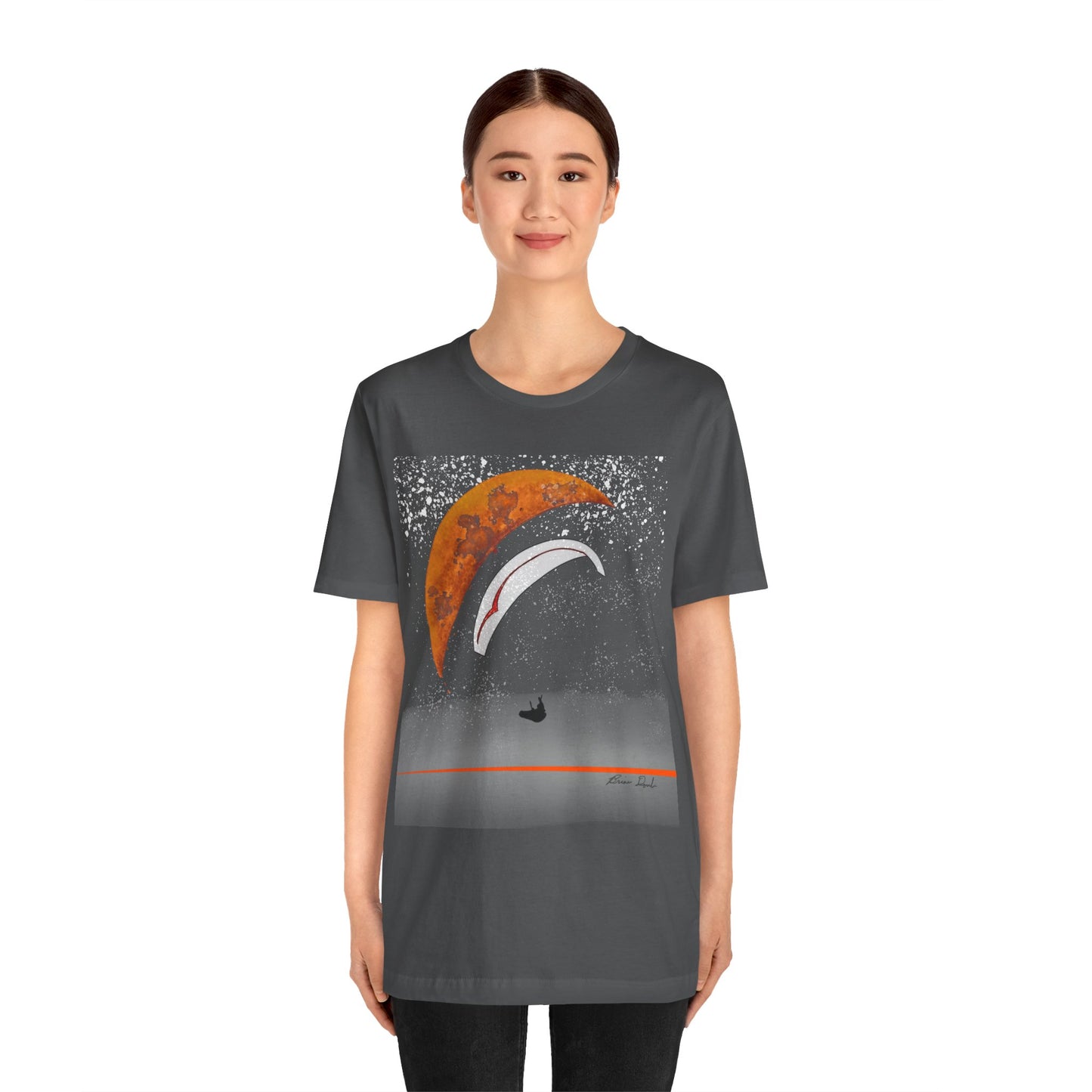 Short Sleeve Tee - Celestial Paragliding Under Crescent Moon and Starry Skies Design