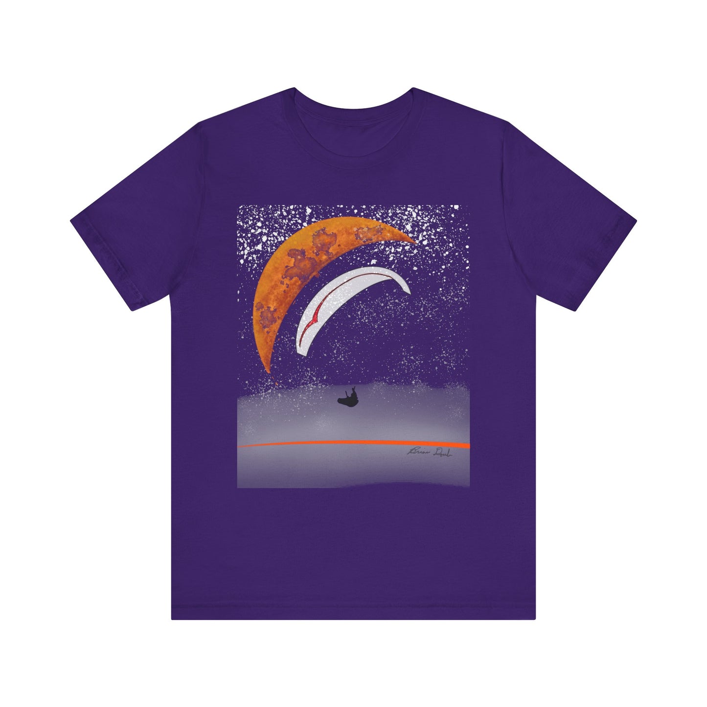 Short Sleeve Tee - Celestial Paragliding Under Crescent Moon and Starry Skies Design