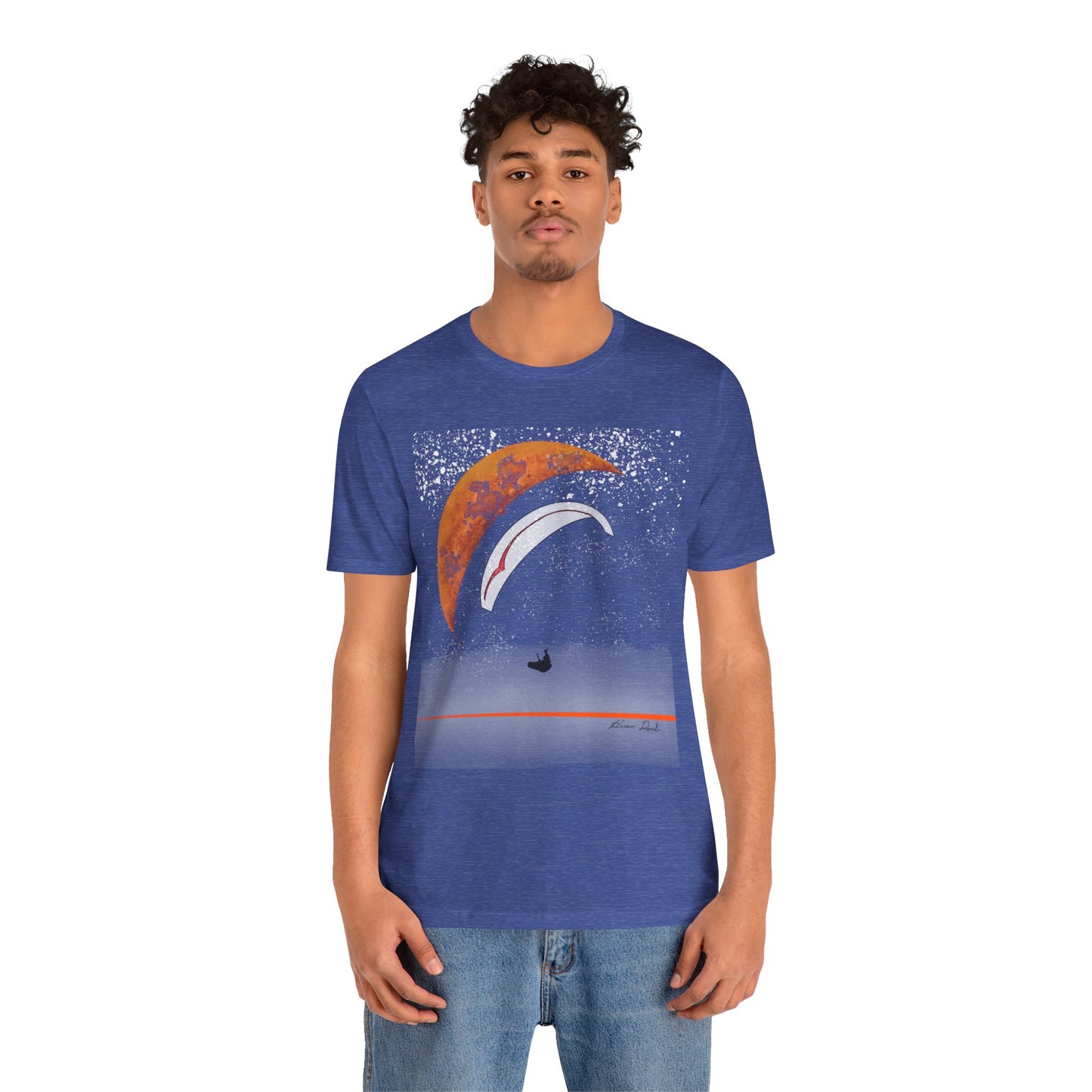 Short Sleeve Tee - Celestial Paragliding Under Crescent Moon and Starry Skies Design