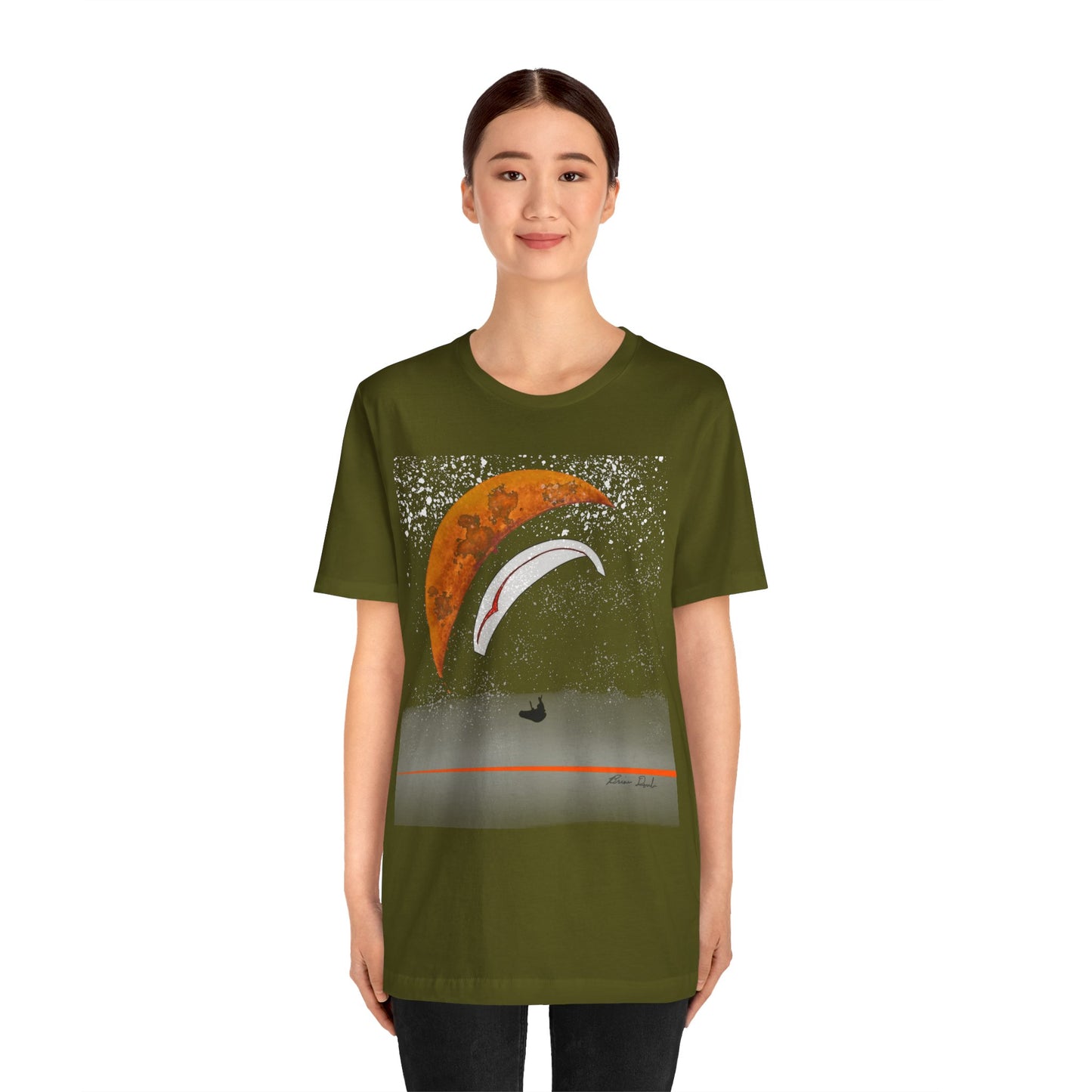 Short Sleeve Tee - Celestial Paragliding Under Crescent Moon and Starry Skies Design