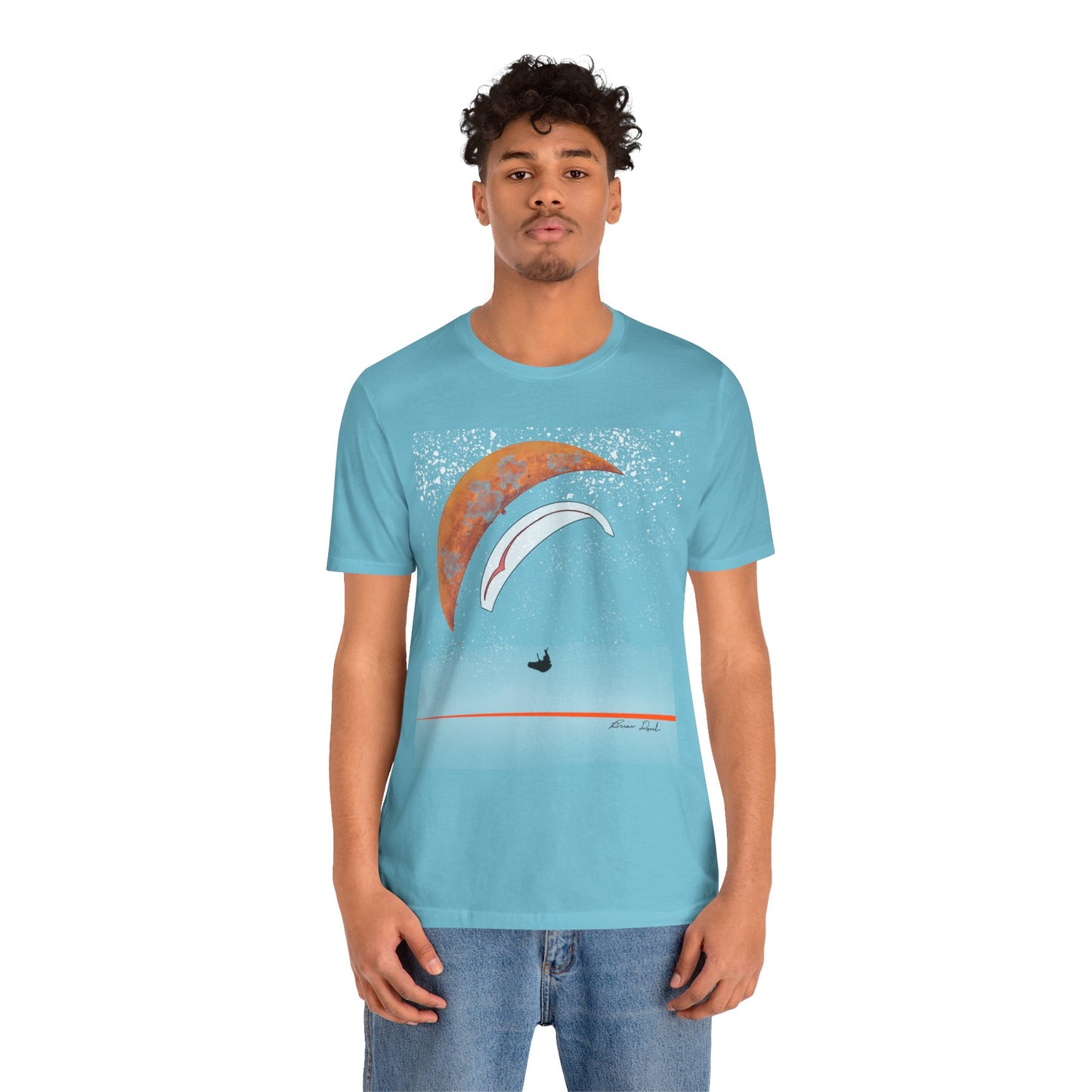 Short Sleeve Tee - Celestial Paragliding Under Crescent Moon and Starry Skies Design