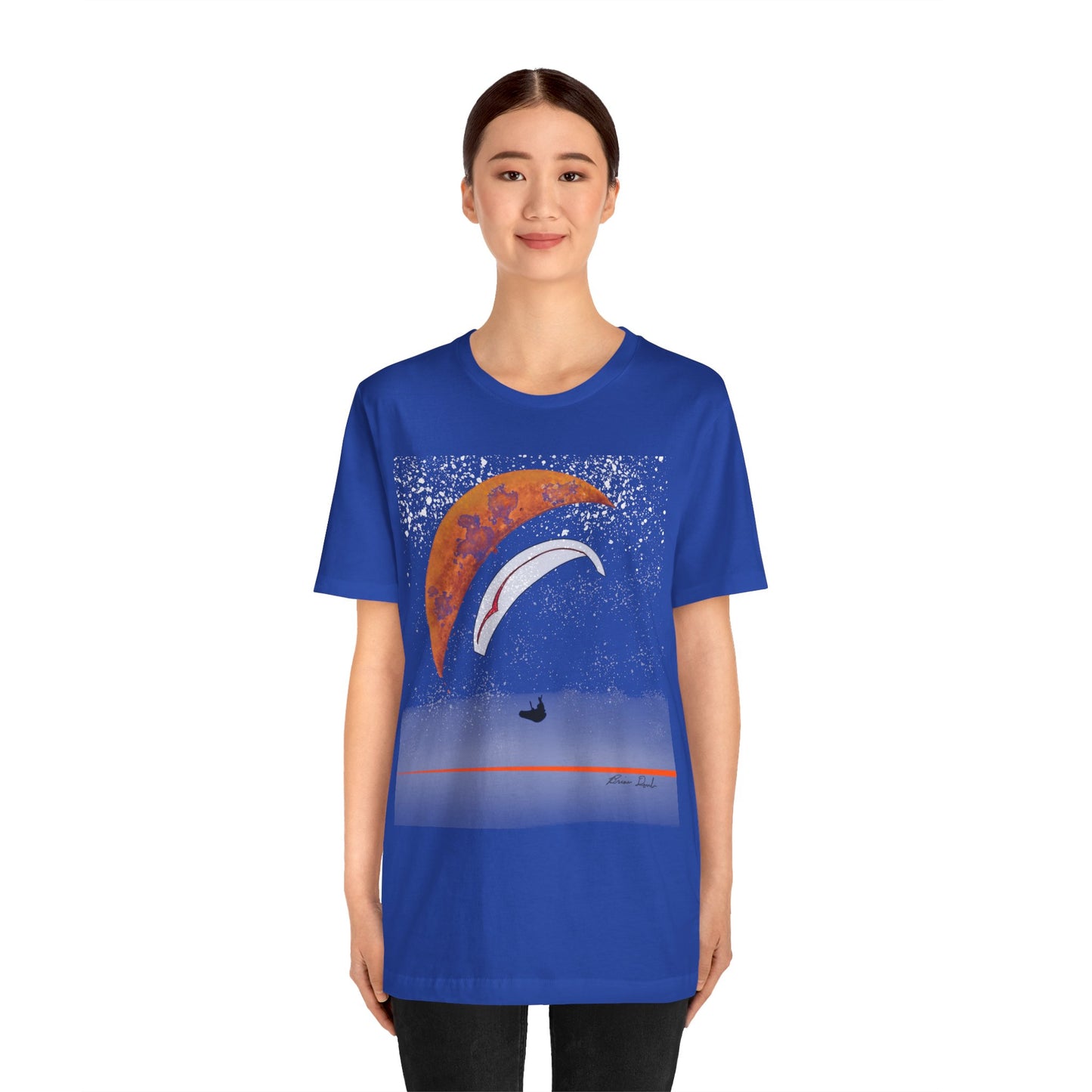 Short Sleeve Tee - Celestial Paragliding Under Crescent Moon and Starry Skies Design