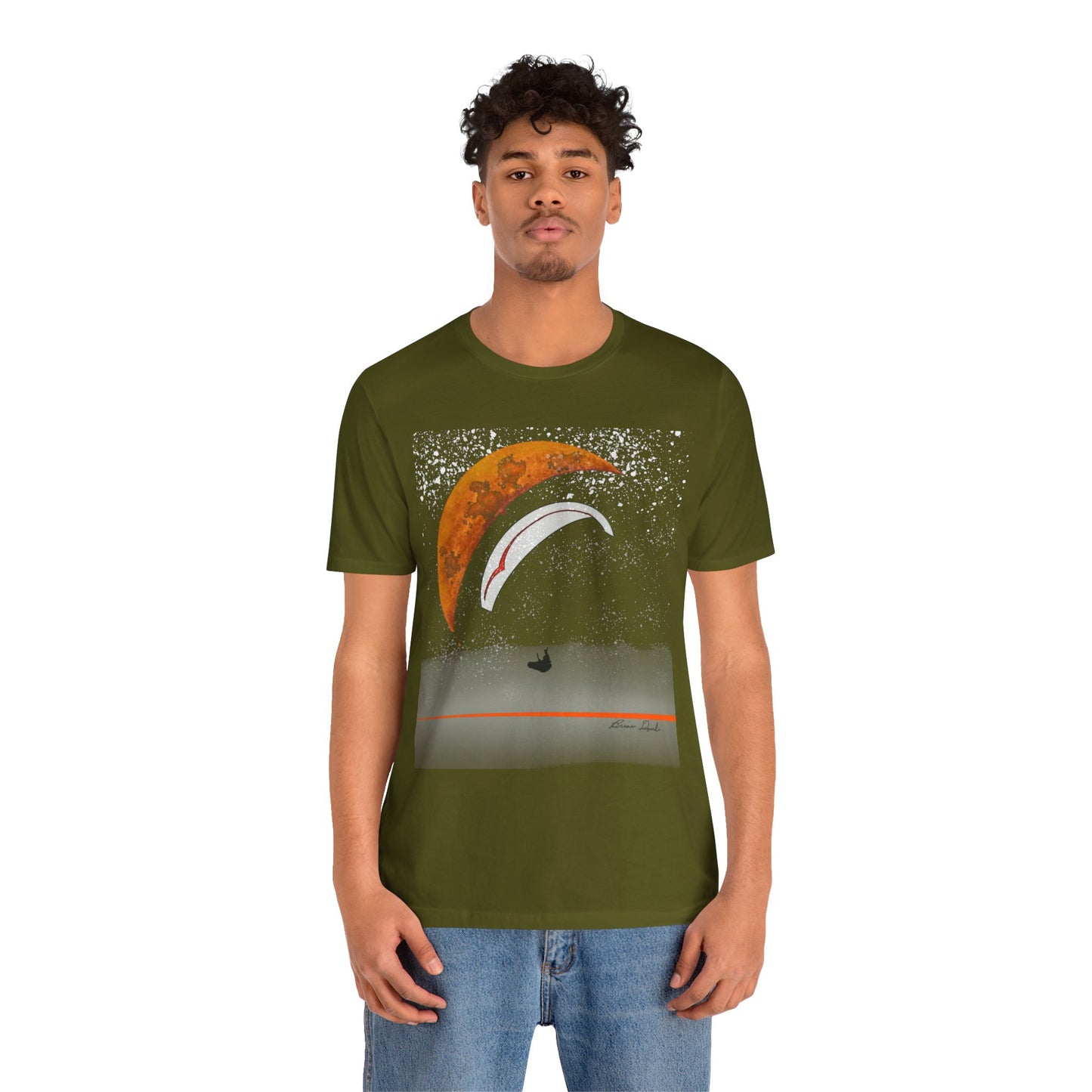 Short Sleeve Tee - Celestial Paragliding Under Crescent Moon and Starry Skies Design