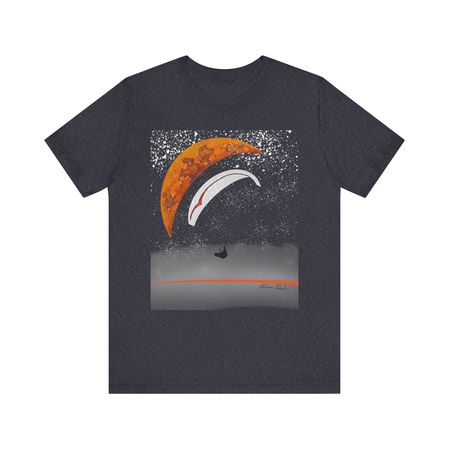 Short Sleeve Tee - Celestial Paragliding Under Crescent Moon and Starry Skies Design