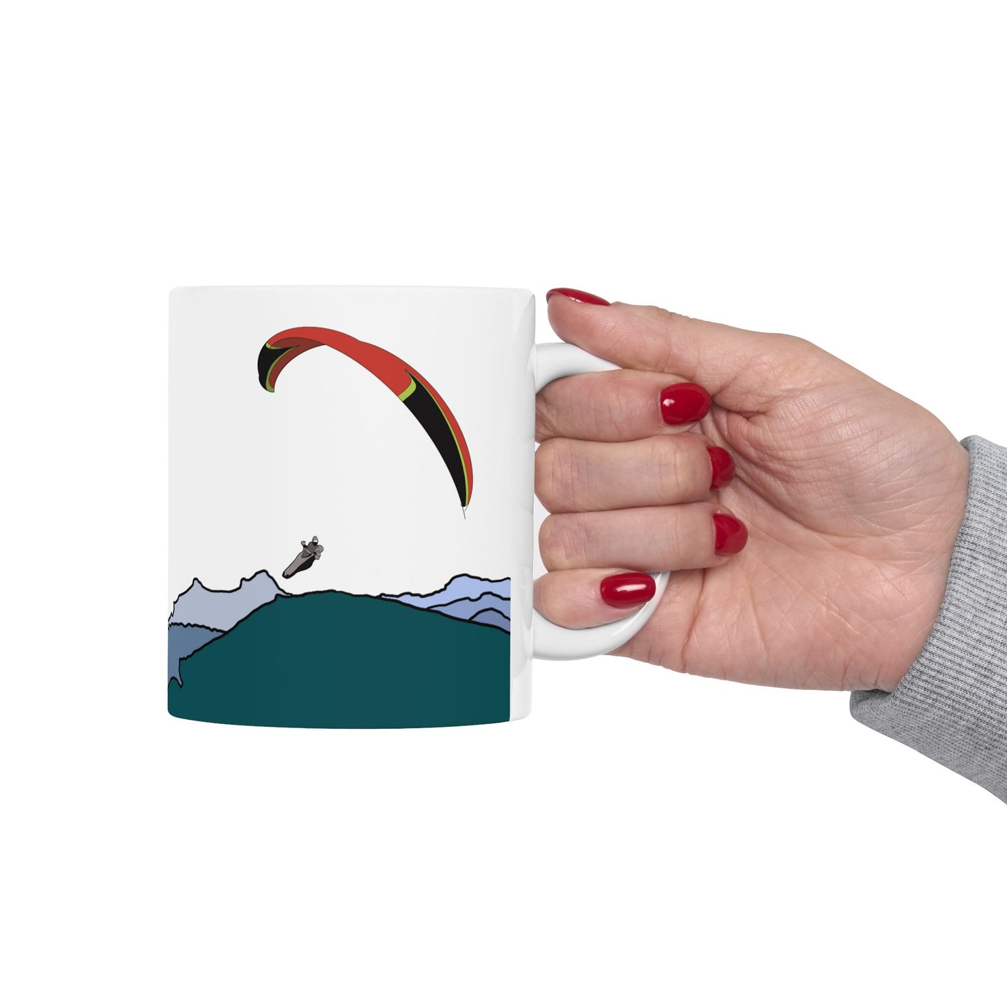 Fly High, Fly Far, Fly Safe Red Paraglider Mug