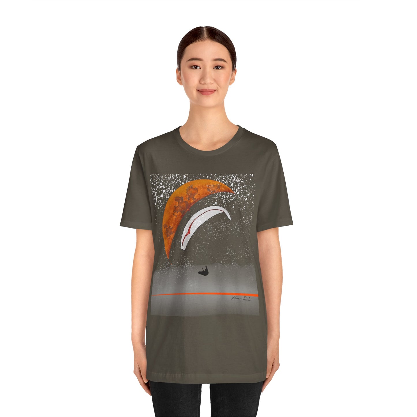 Short Sleeve Tee - Celestial Paragliding Under Crescent Moon and Starry Skies Design