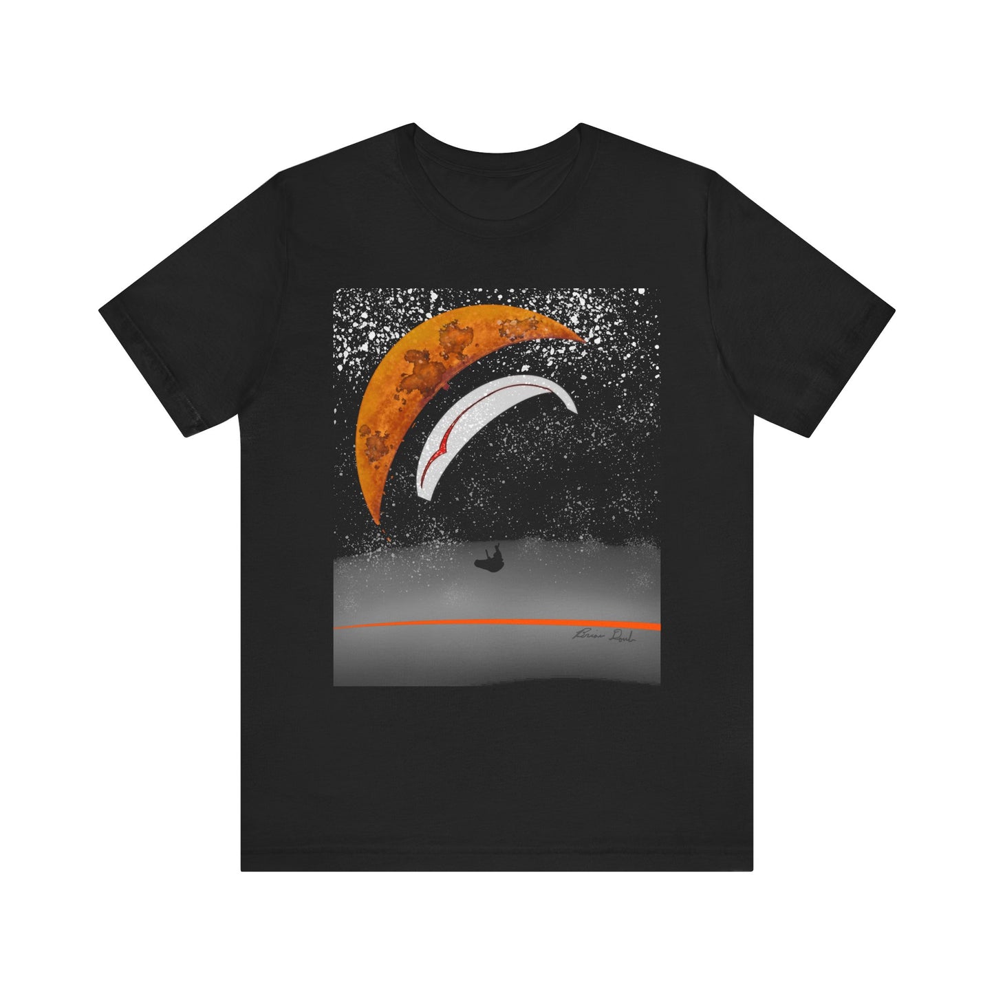 Short Sleeve Tee - Celestial Paragliding Under Crescent Moon and Starry Skies Design