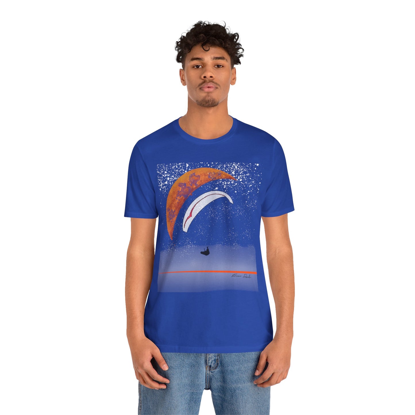 Short Sleeve Tee - Celestial Paragliding Under Crescent Moon and Starry Skies Design