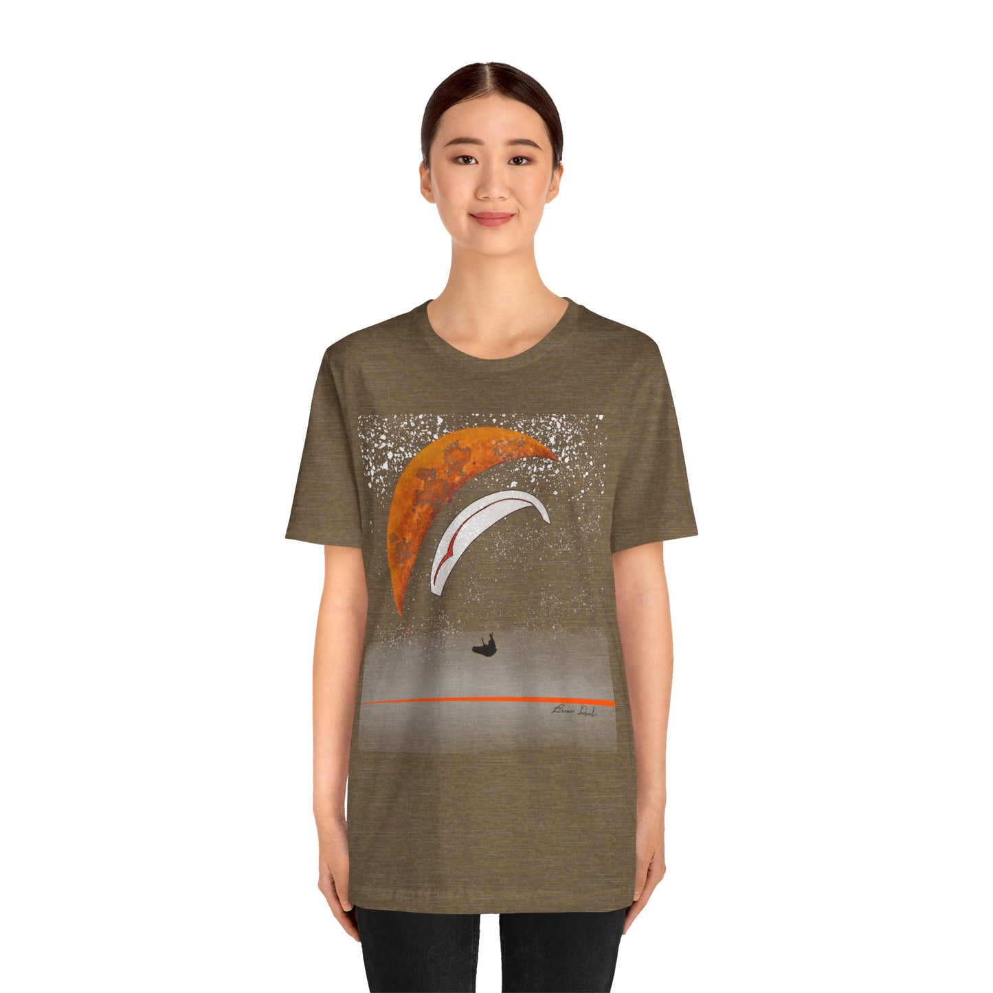 Short Sleeve Tee - Celestial Paragliding Under Crescent Moon and Starry Skies Design