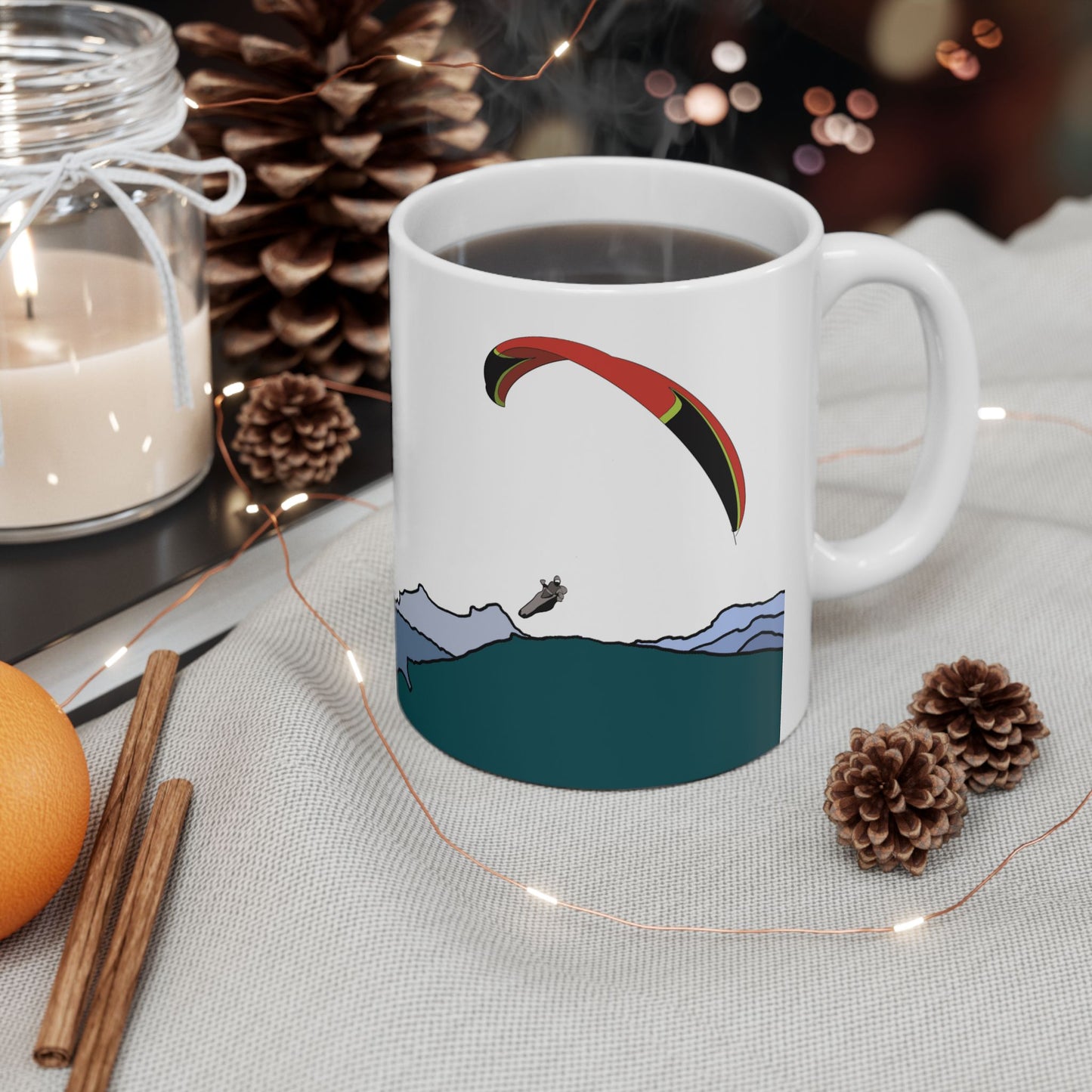 Fly High, Fly Far, Fly Safe Red Paraglider Mug