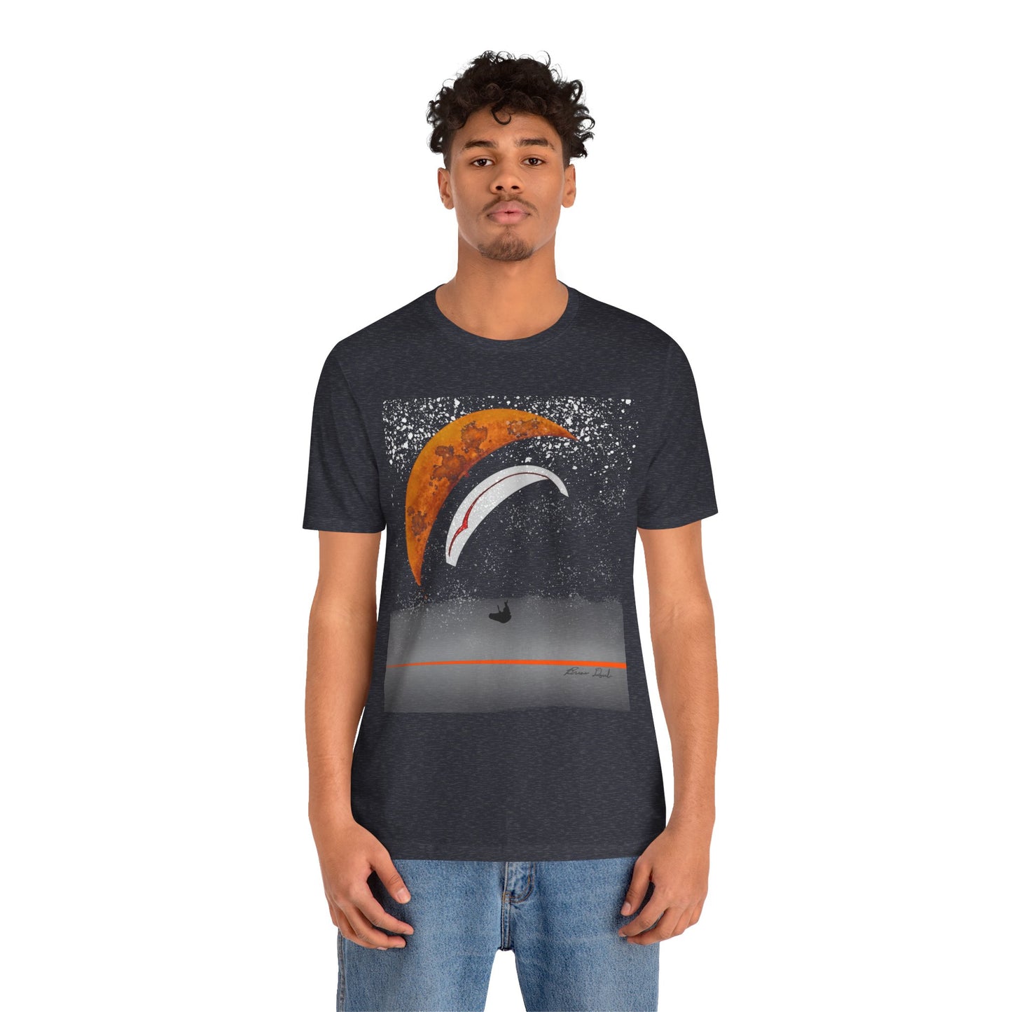 Short Sleeve Tee - Celestial Paragliding Under Crescent Moon and Starry Skies Design