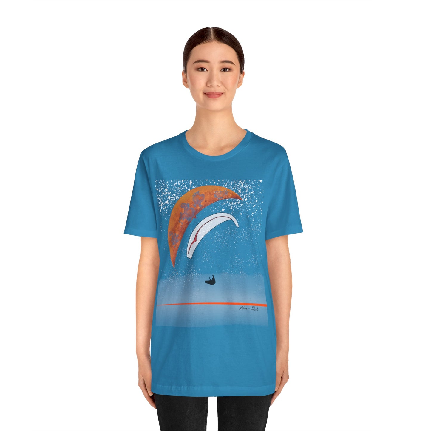 Short Sleeve Tee - Celestial Paragliding Under Crescent Moon and Starry Skies Design