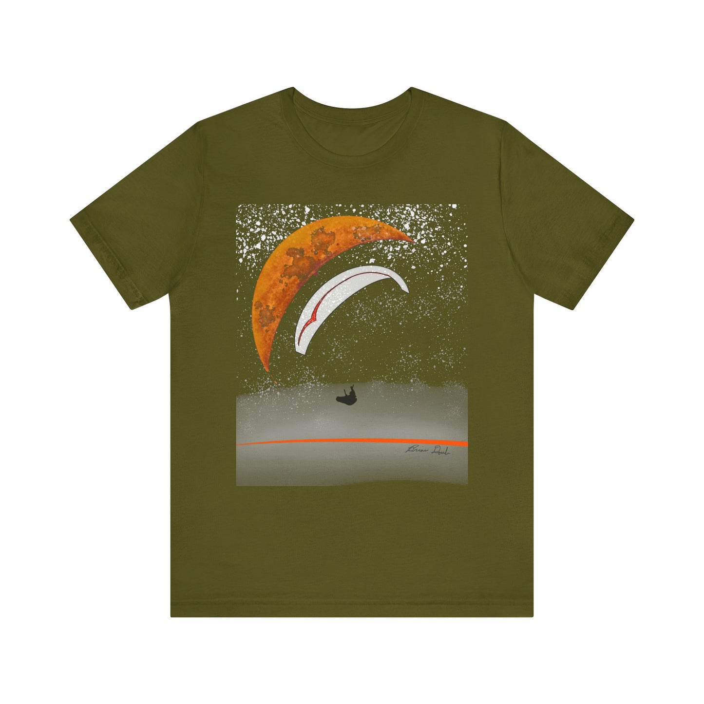 Short Sleeve Tee - Celestial Paragliding Under Crescent Moon and Starry Skies Design