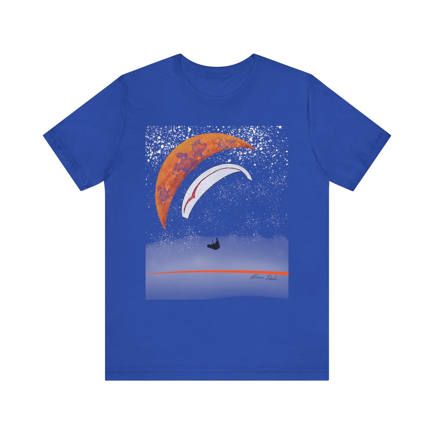 Short Sleeve Tee - Celestial Paragliding Under Crescent Moon and Starry Skies Design