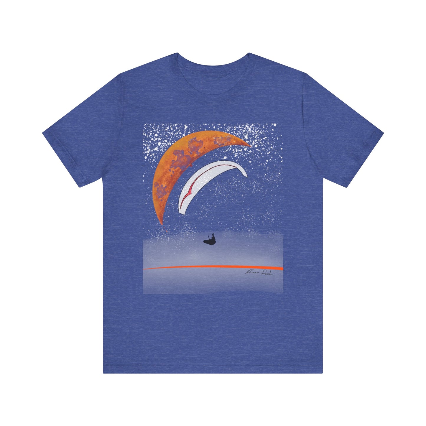 Short Sleeve Tee - Celestial Paragliding Under Crescent Moon and Starry Skies Design