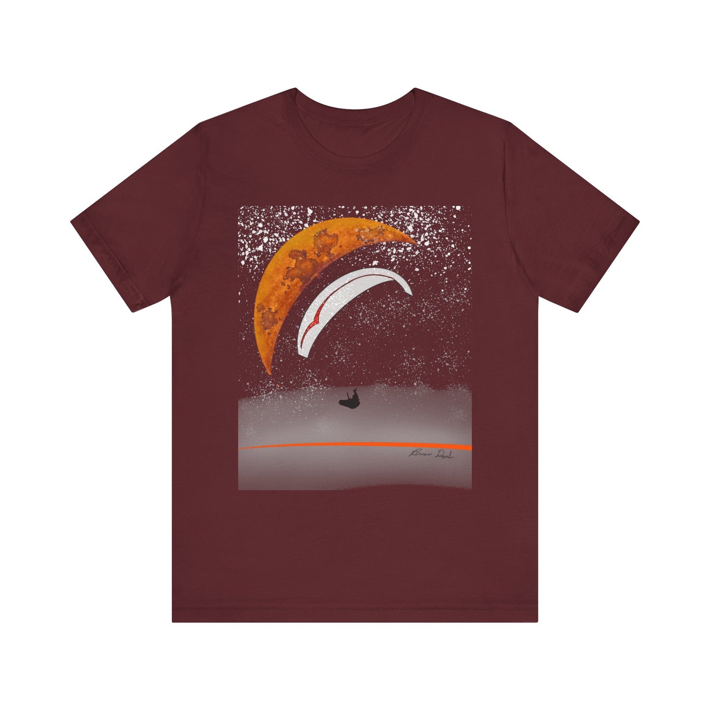 Short Sleeve Tee - Celestial Paragliding Under Crescent Moon and Starry Skies Design