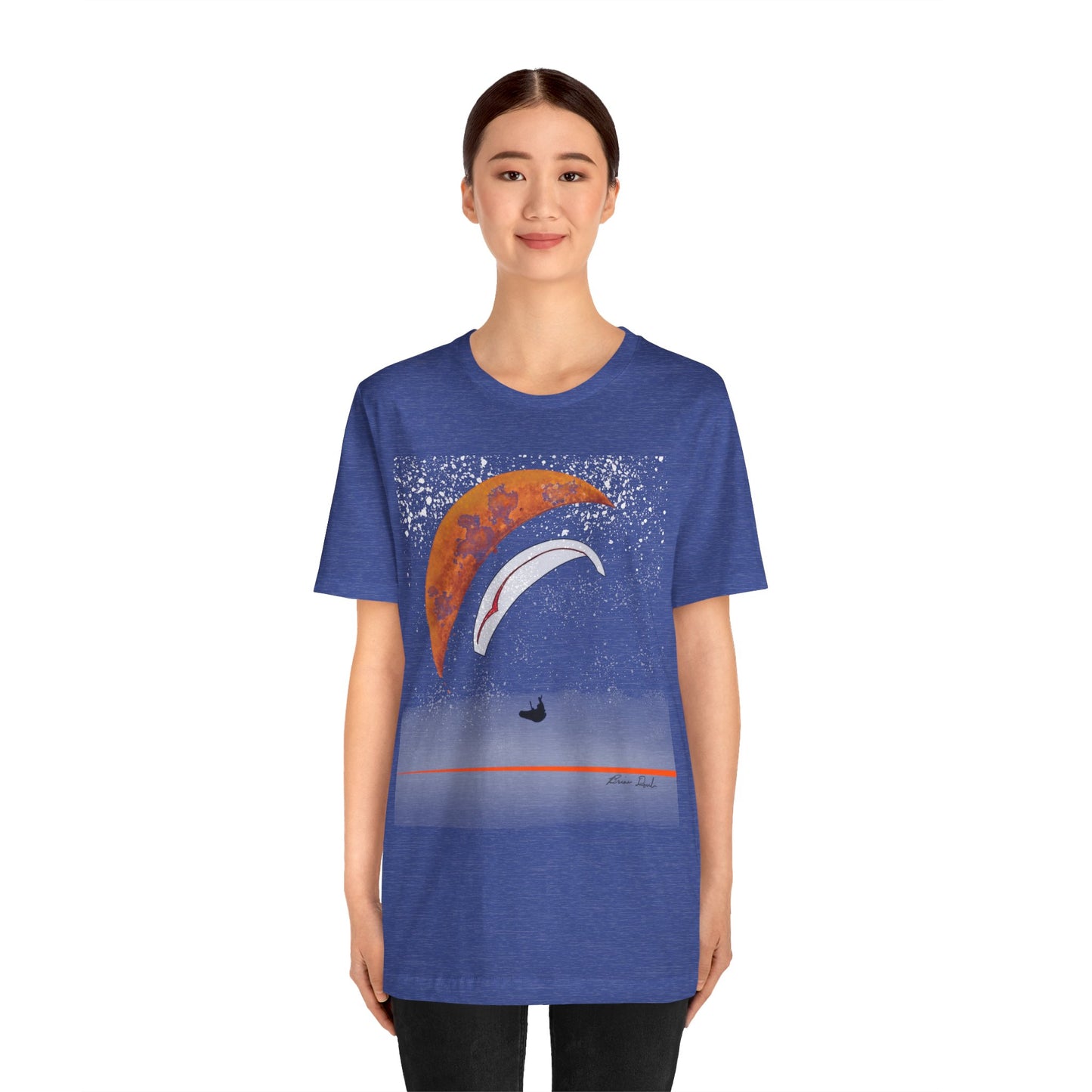 Short Sleeve Tee - Celestial Paragliding Under Crescent Moon and Starry Skies Design