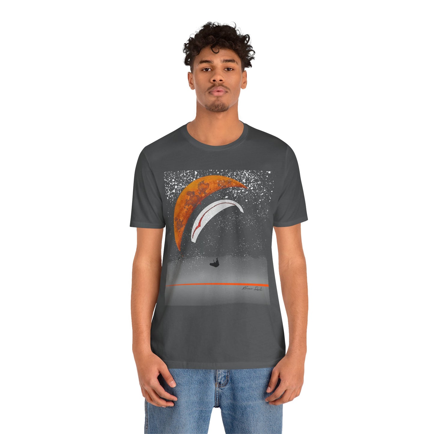 Short Sleeve Tee - Celestial Paragliding Under Crescent Moon and Starry Skies Design