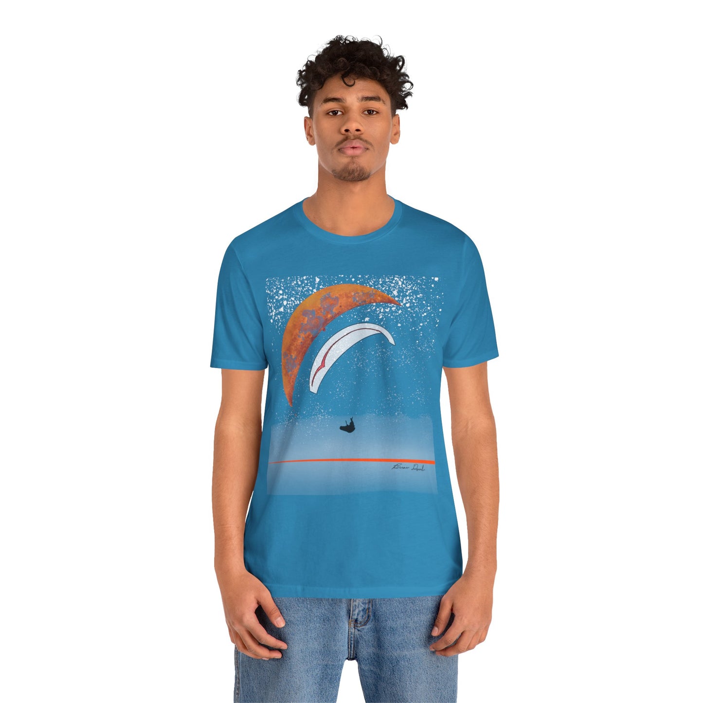 Short Sleeve Tee - Celestial Paragliding Under Crescent Moon and Starry Skies Design