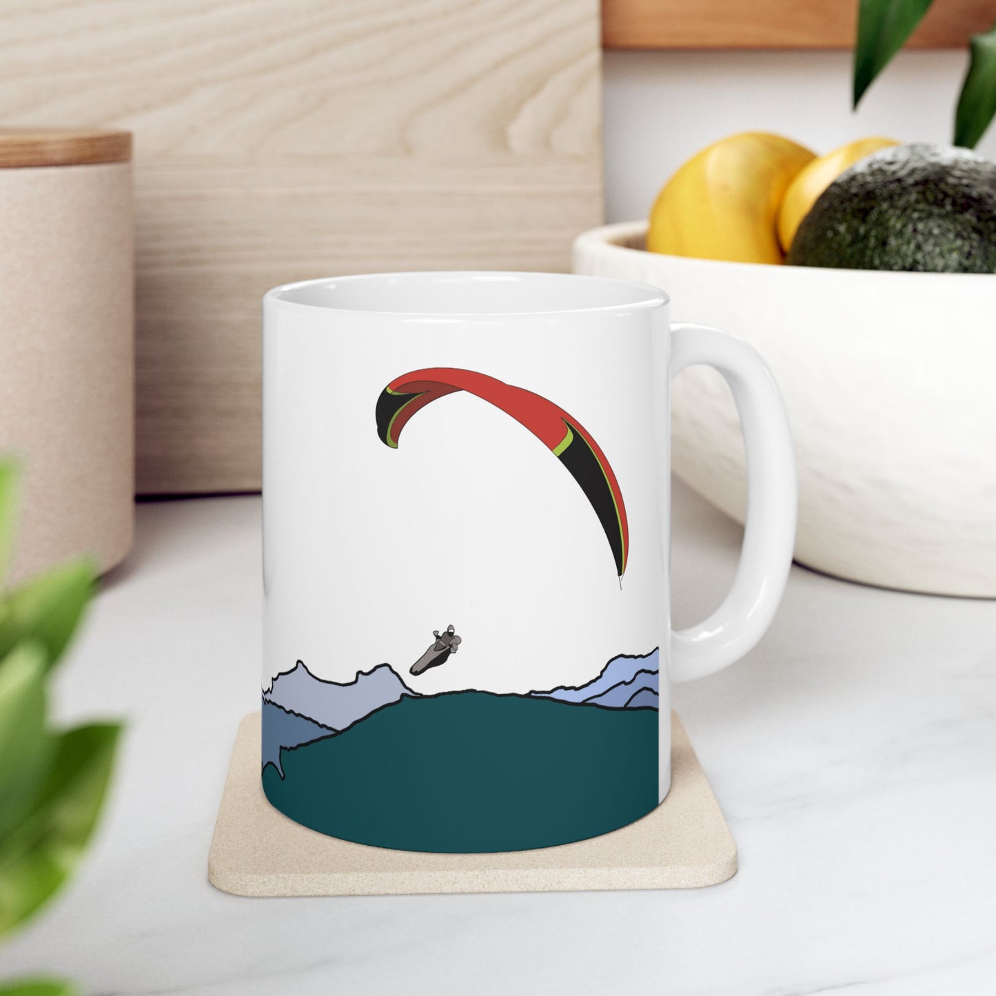 Fly High, Fly Far, Fly Safe Red Paraglider Mug