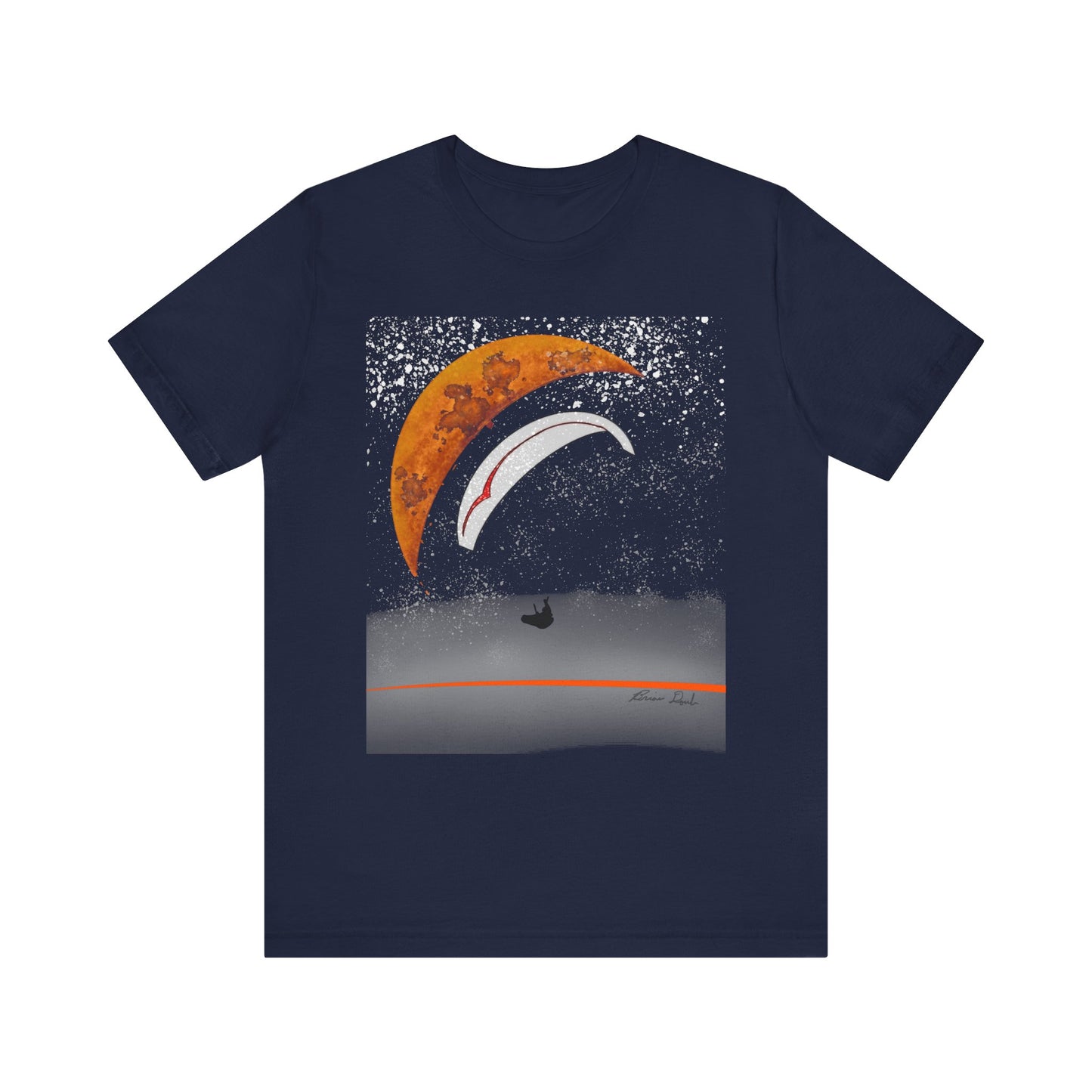 Short Sleeve Tee - Celestial Paragliding Under Crescent Moon and Starry Skies Design