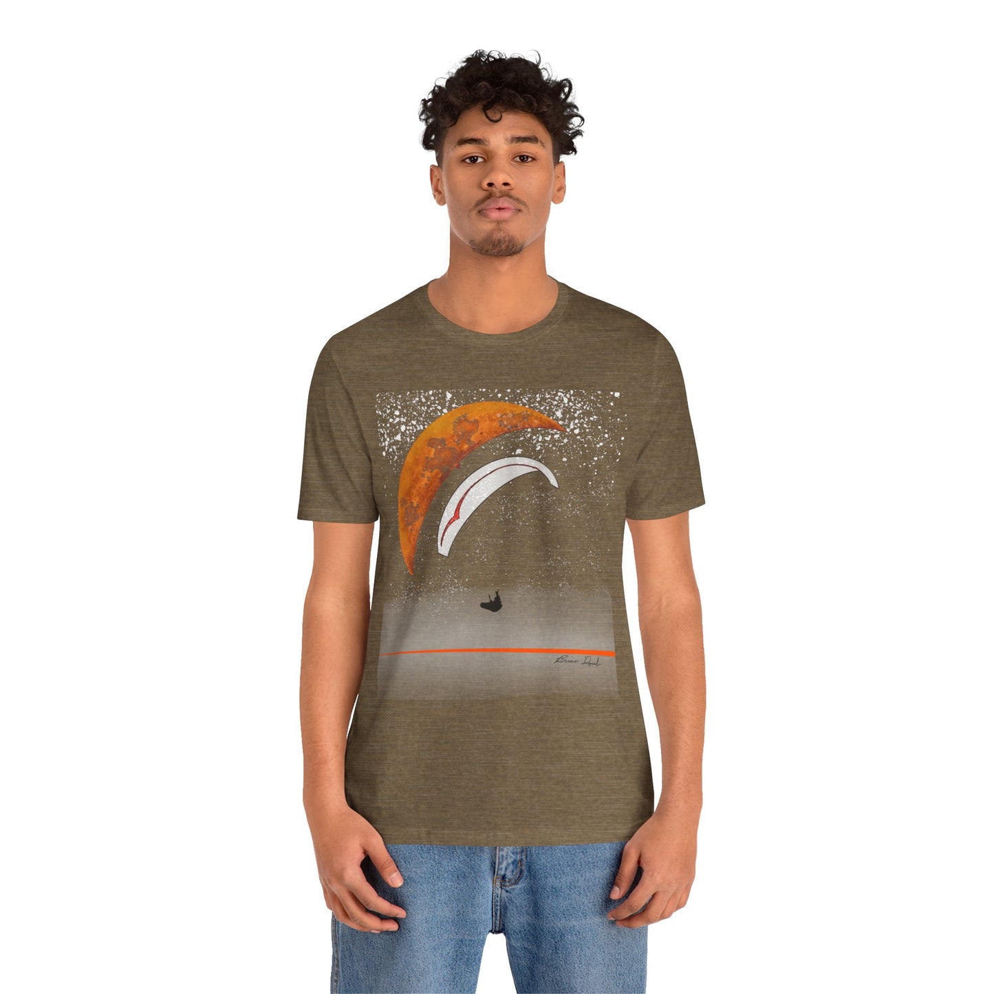 Short Sleeve Tee - Celestial Paragliding Under Crescent Moon and Starry Skies Design