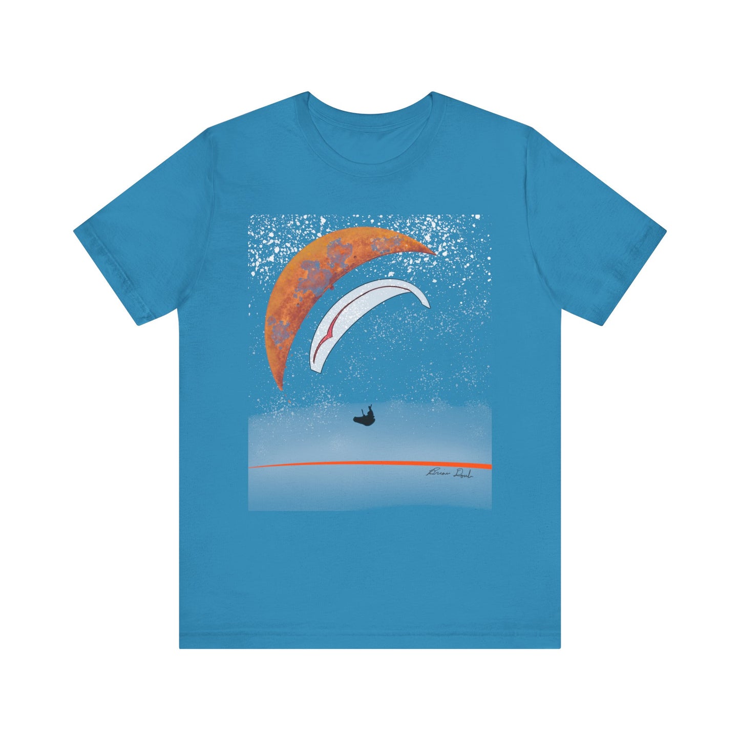 Short Sleeve Tee - Celestial Paragliding Under Crescent Moon and Starry Skies Design