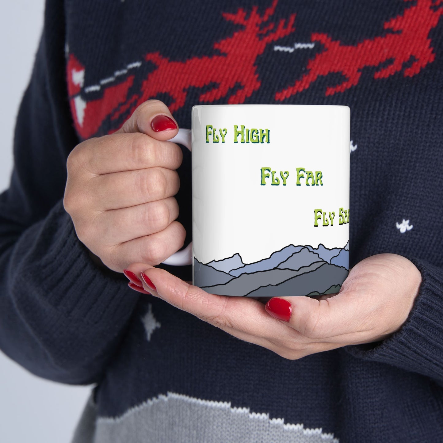Fly High, Fly Far, Fly Safe Red Paraglider Mug