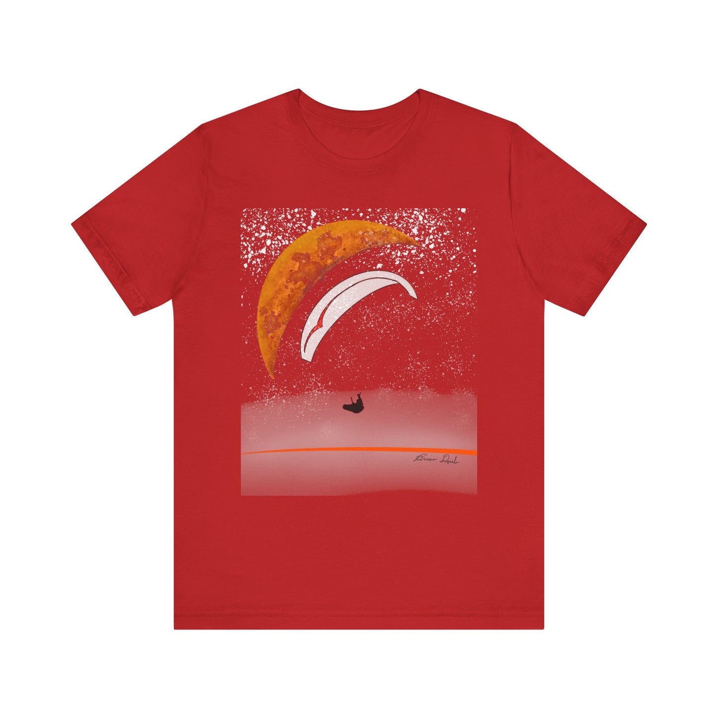 Short Sleeve Tee - Celestial Paragliding Under Crescent Moon and Starry Skies Design