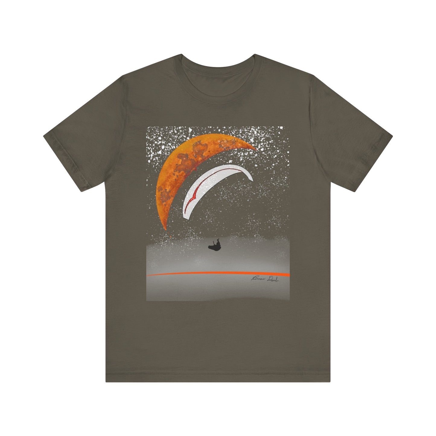 Short Sleeve Tee - Celestial Paragliding Under Crescent Moon and Starry Skies Design
