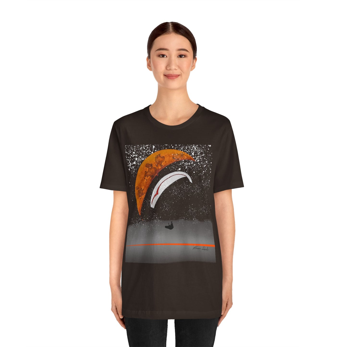 Short Sleeve Tee - Celestial Paragliding Under Crescent Moon and Starry Skies Design