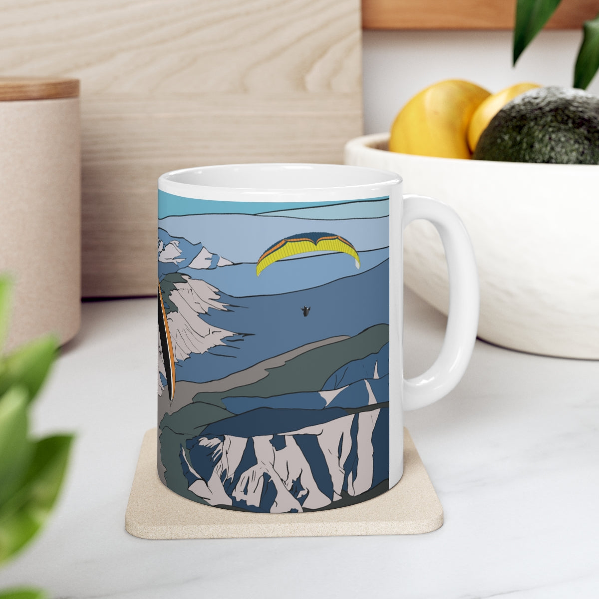 Three Paragliders Mug Yellow, Orange, Blue & Yellow