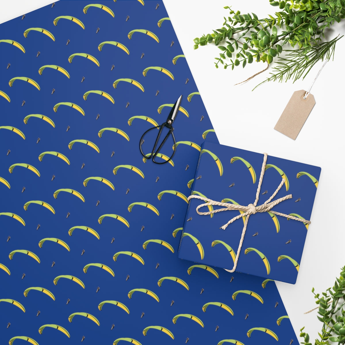 Paragliding Wrapping Paper yellow Glider on blue paper