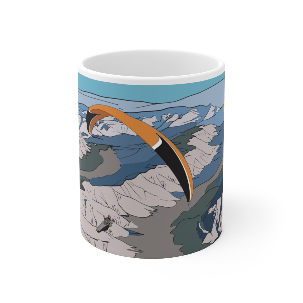 Three Paragliders Mug Yellow, Orange, Blue & Yellow