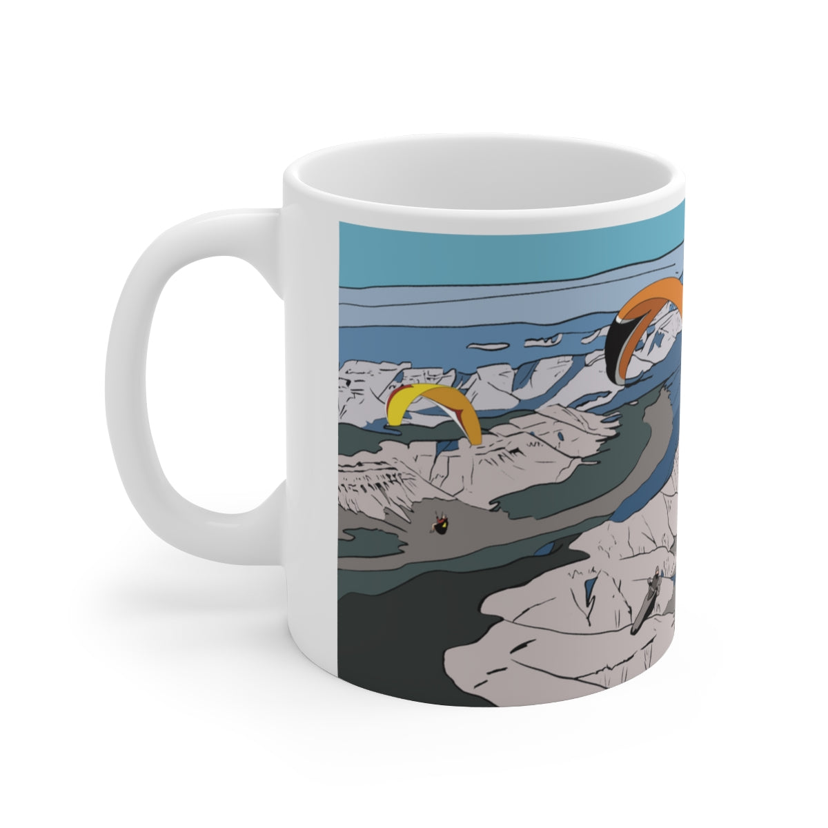 Three Paragliders Mug Yellow, Orange, Blue & Yellow