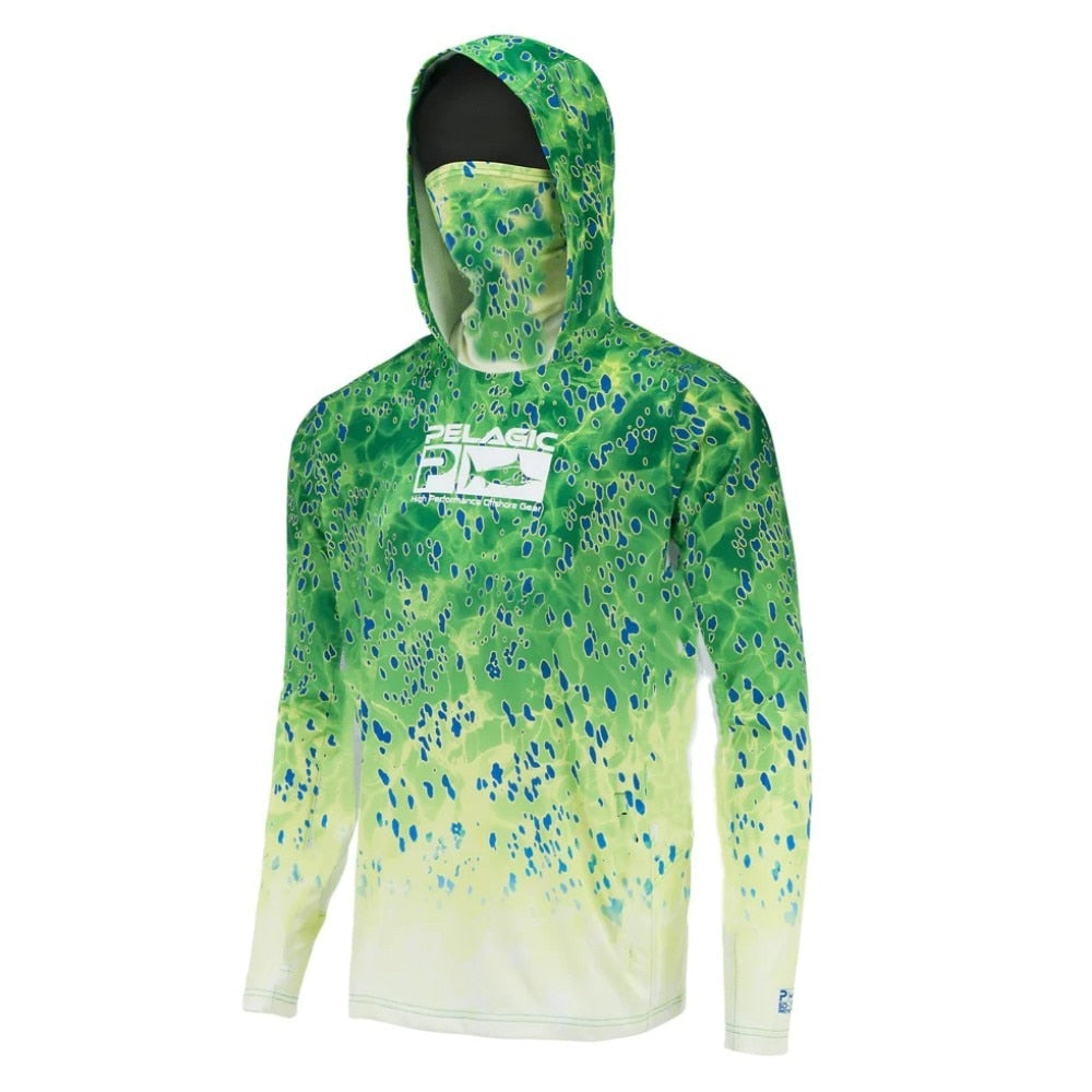 Summer Pelagic Performance Fishing Shirts Men's Long Sleeve Uv Protection Mask Fishing Hooded Shirts Upf 50+ Hiking Clothing