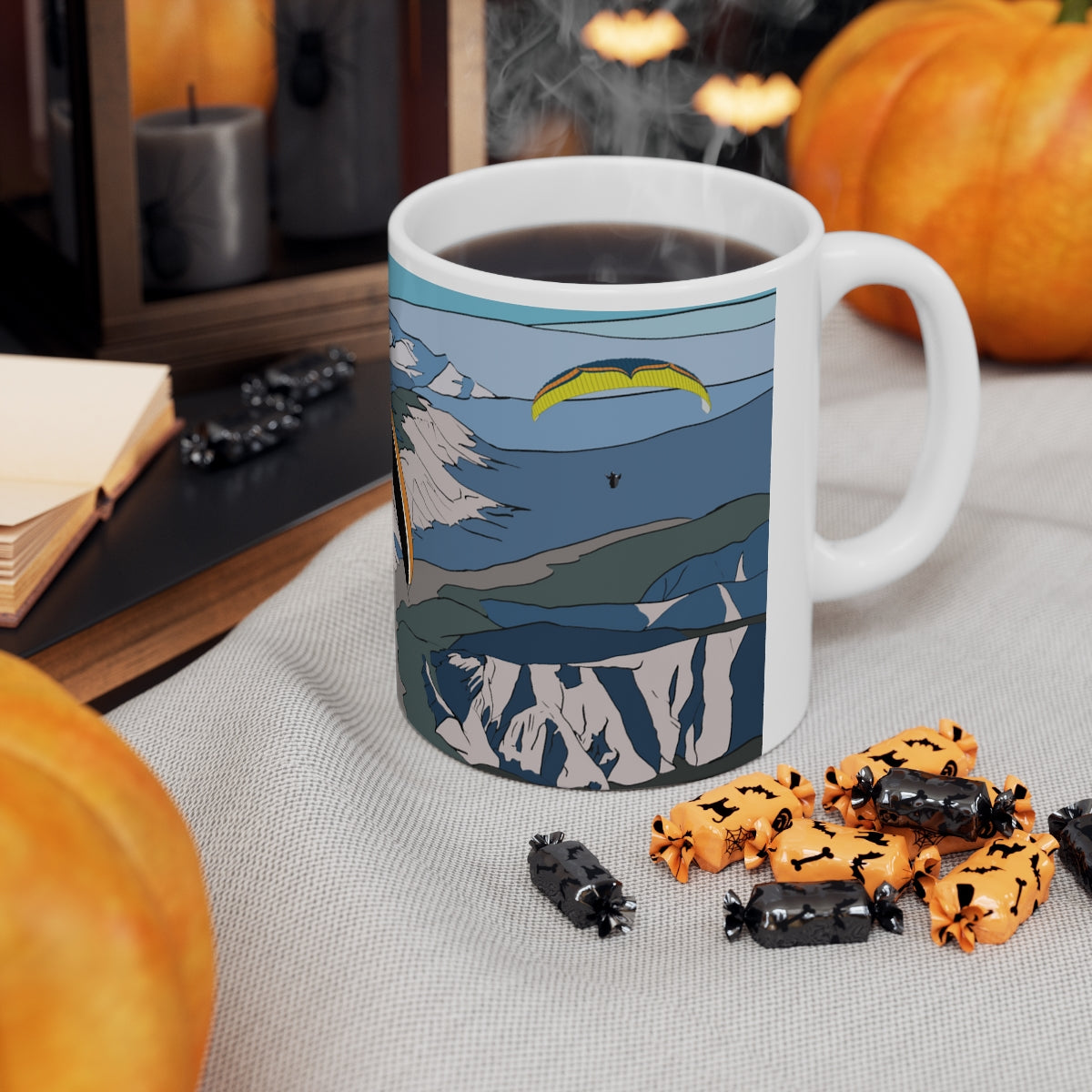 Three Paragliders Mug Yellow, Orange, Blue & Yellow