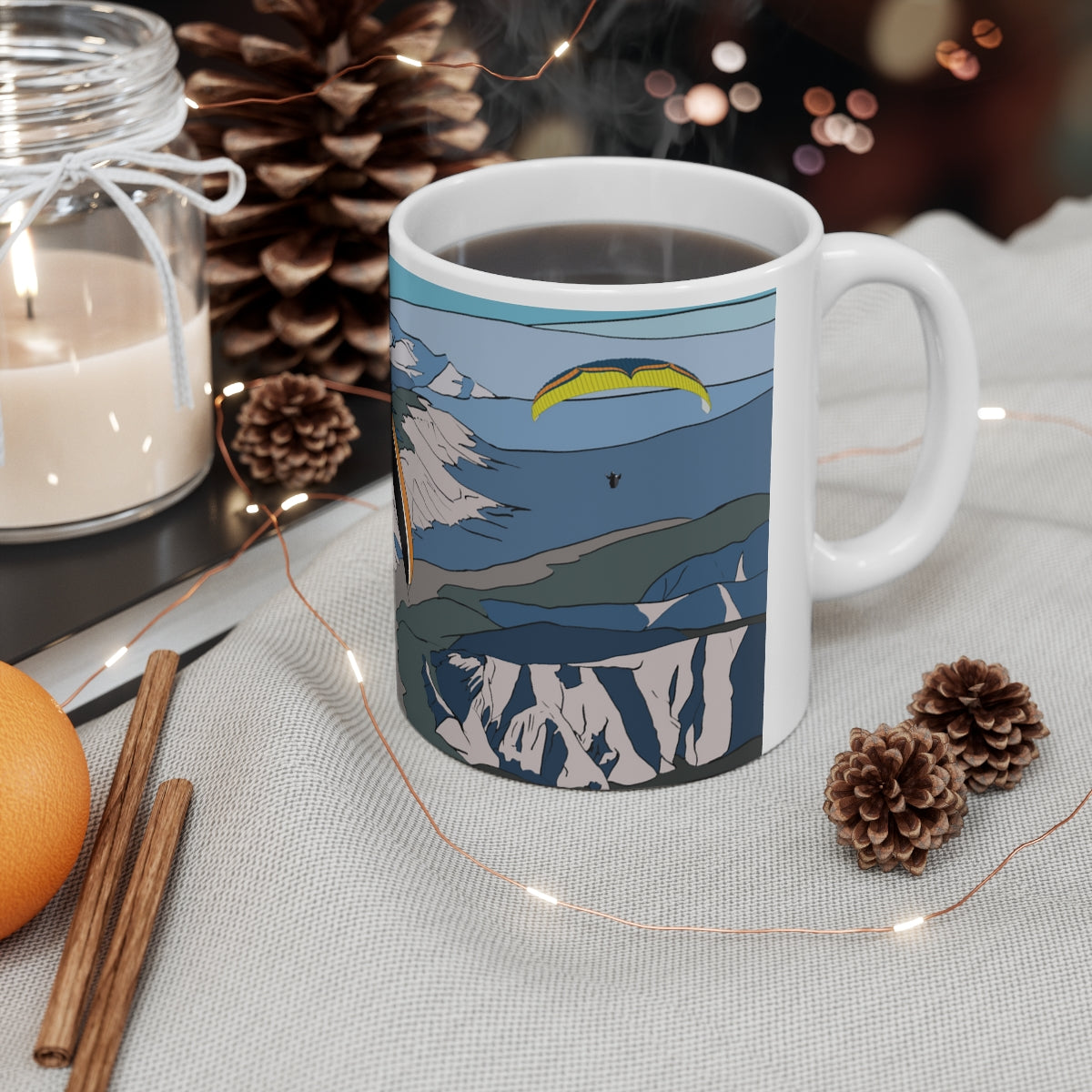 Three Paragliders Mug Yellow, Orange, Blue & Yellow
