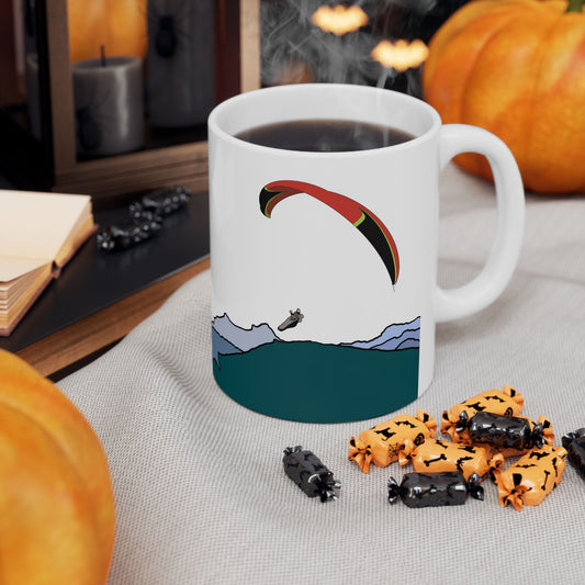 Fly High, Fly Far, Fly Safe Red Paraglider Mug
