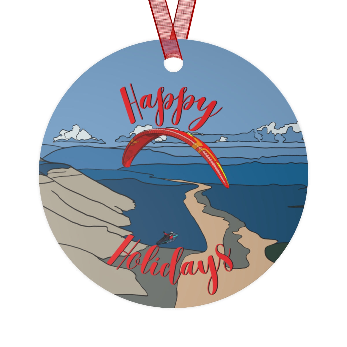 Happy Holidays Red Paraglider Ornament