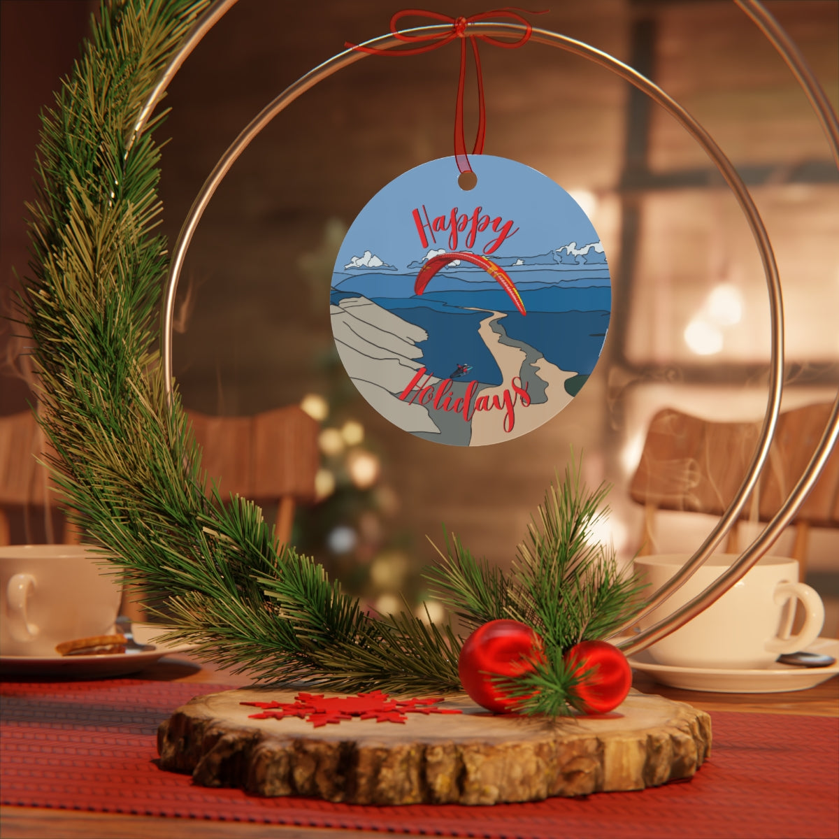 Happy Holidays Red Paraglider Ornament