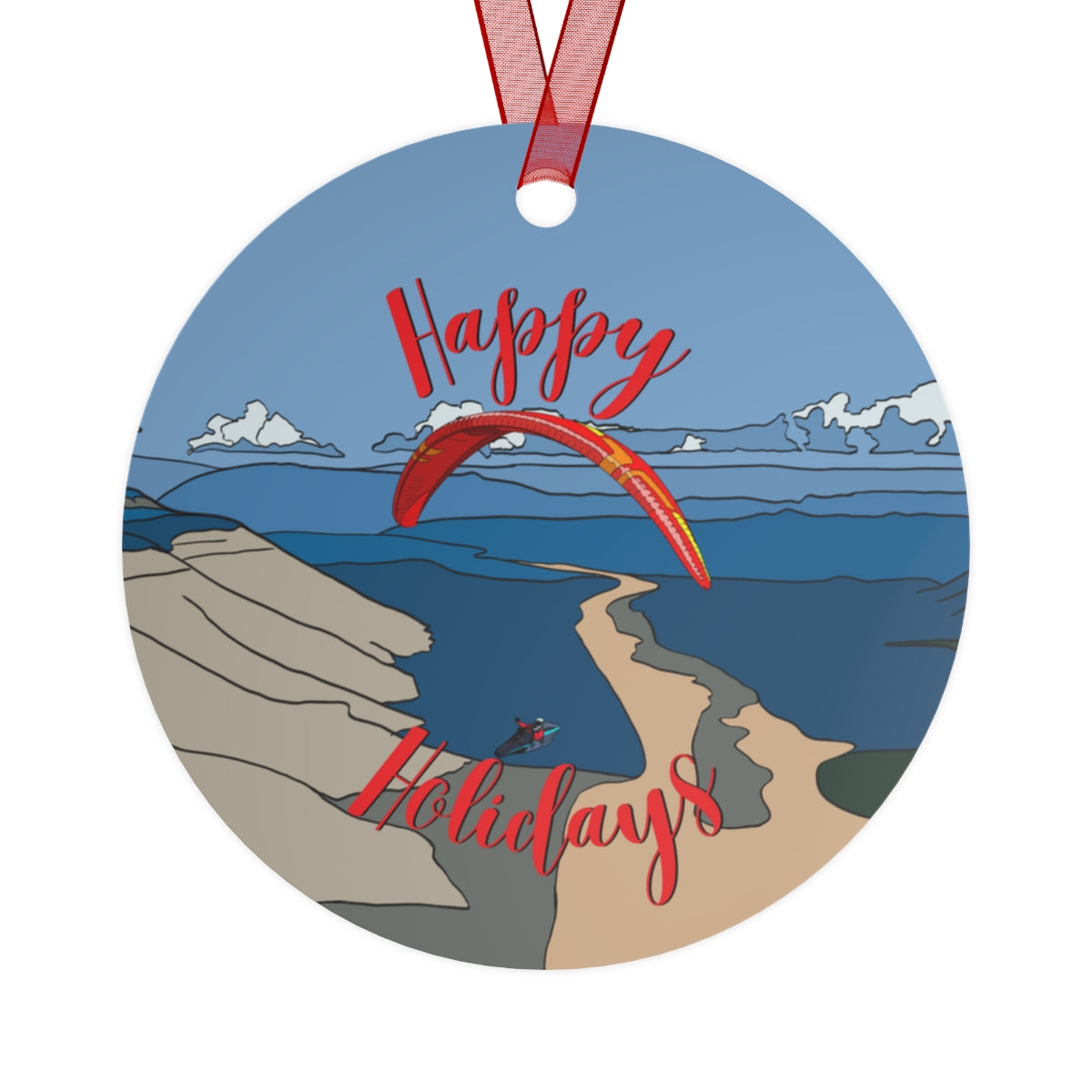 Happy Holidays Red Paraglider Ornament