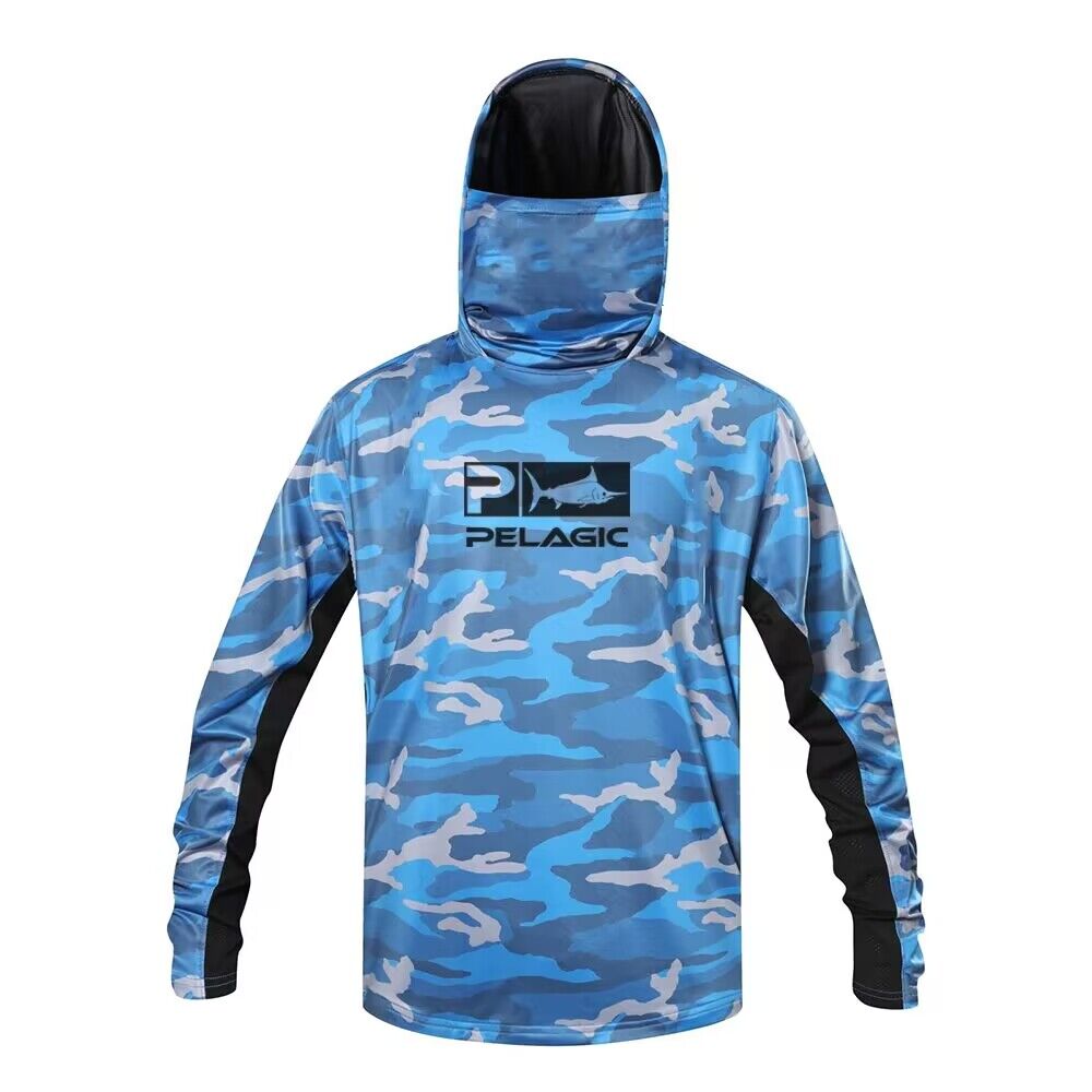 PELAGIC Fishing Hooded Shirt MEN Fishing Mask Long Sleeve Sun Protection UPF 50+Sweatshirt Tops Camisa De Pesca Fishing Jersey