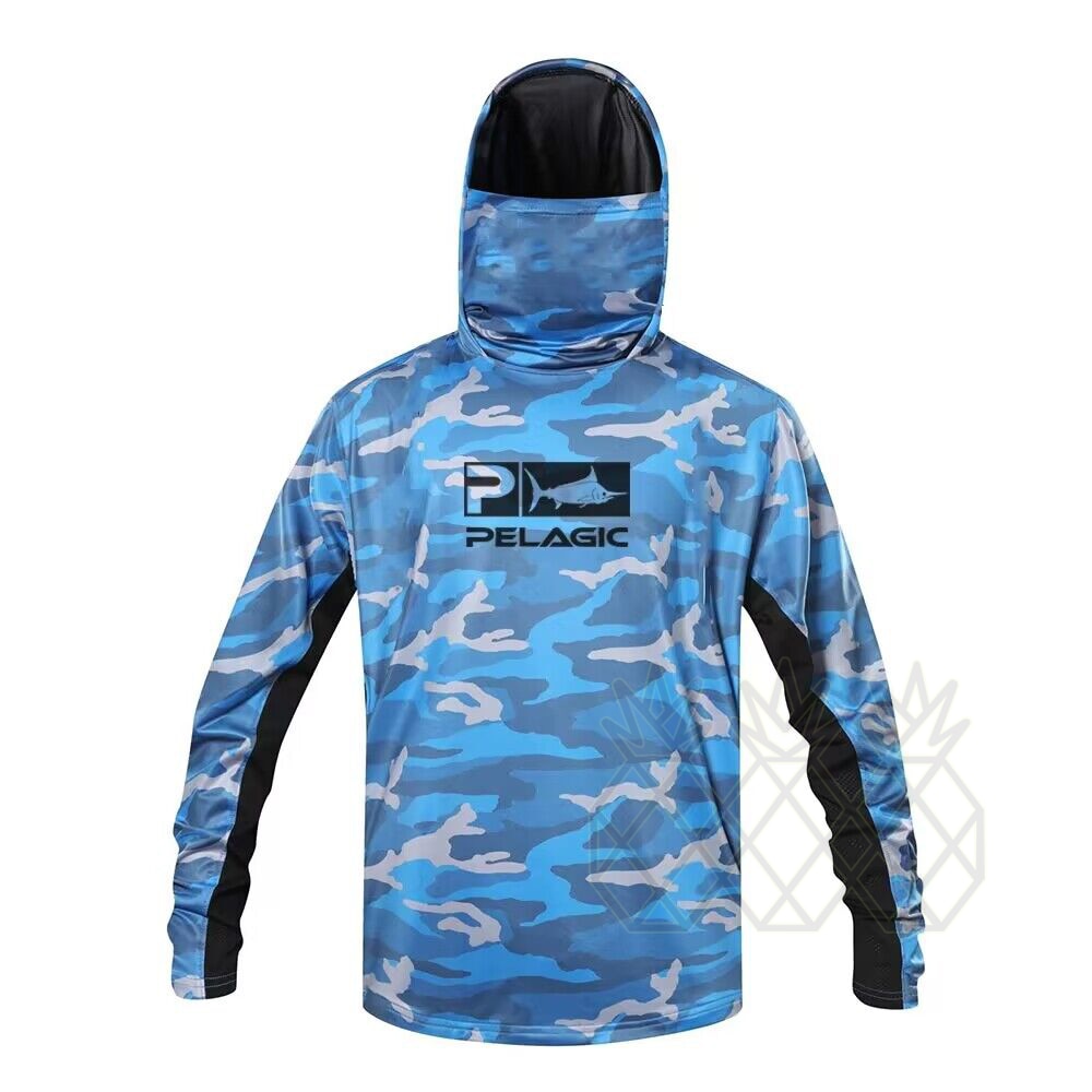 PELAGIC Fishing Hooded Shirt MEN Fishing Mask Long Sleeve Sun Protection UPF 50+Sweatshirt Tops Camisa De Pesca Fishing Jersey