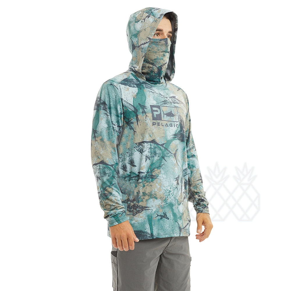 Pelagic Fishing Shirt Summer Long Sleeve UPF 50+ Quick Dry Breathable Hooded Mask Fishing Clothes Anti-UV Fishing Sweatshirt