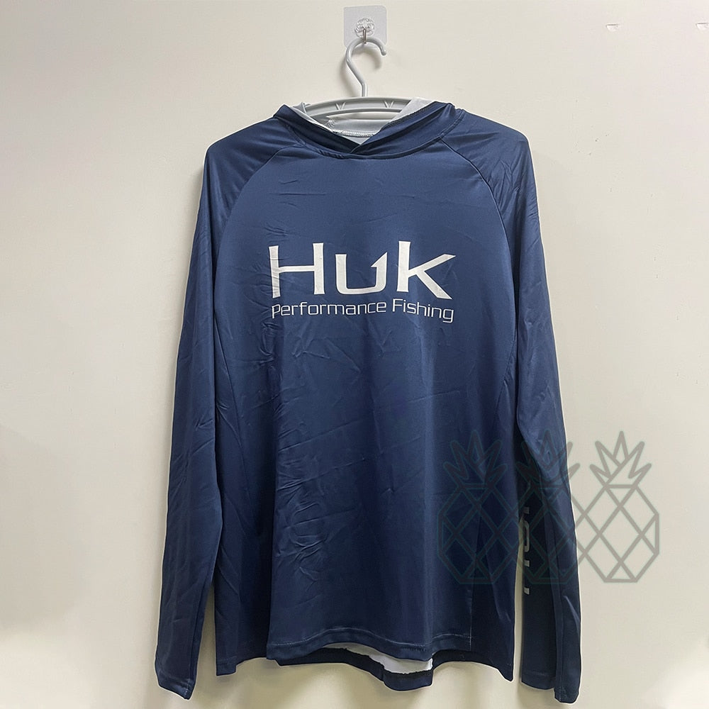 HUK Fishing Shirt Summer UPF50+ Performance T Shirt Hood Long Sleeve Fishing  Hiking Breathable Fishing Clothing