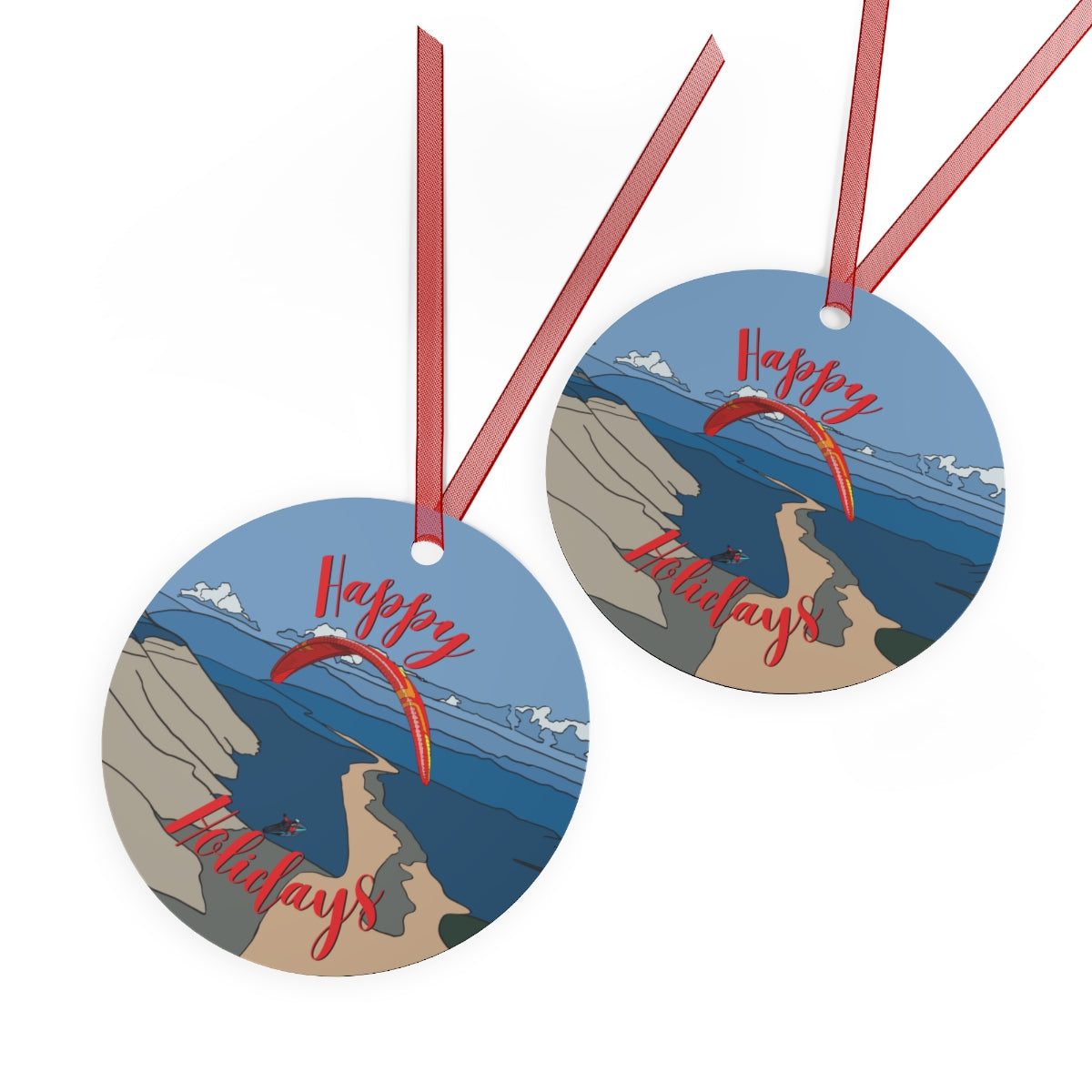 Happy Holidays Red Paraglider Ornament